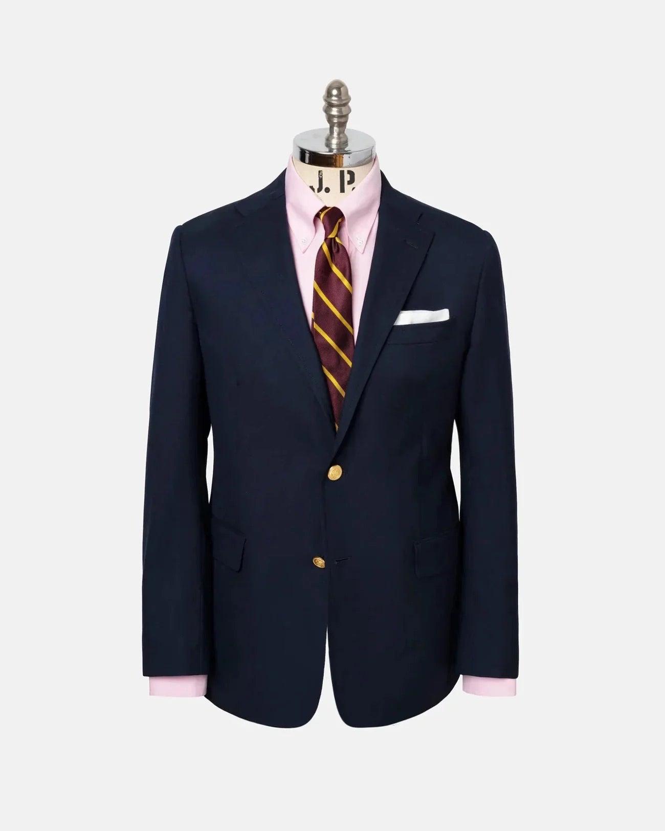 Made-in-USA Two-Button Darted Navy Tropical Wool Blazer
