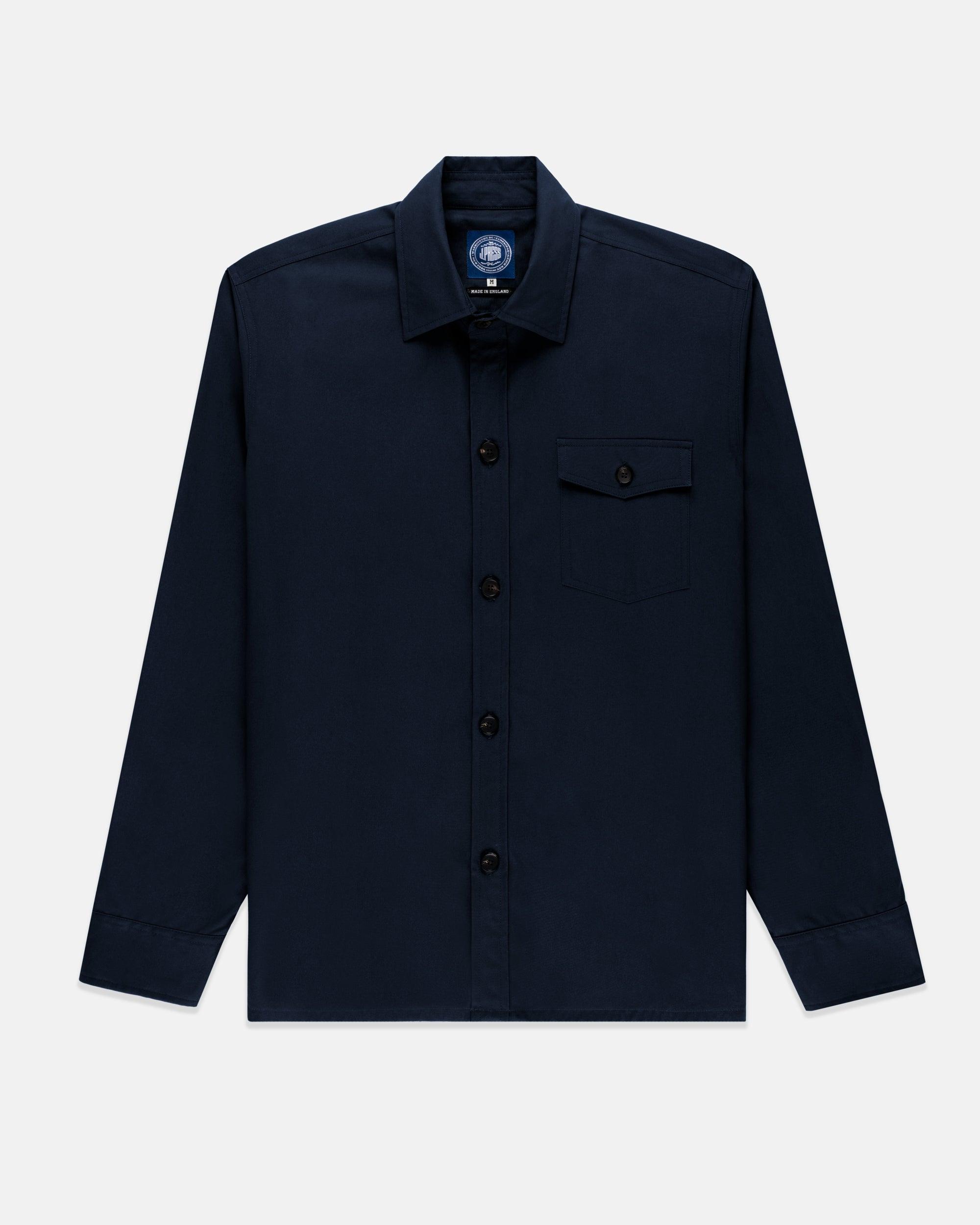Made-in-England Navy Drywax Cotton Overshirt
