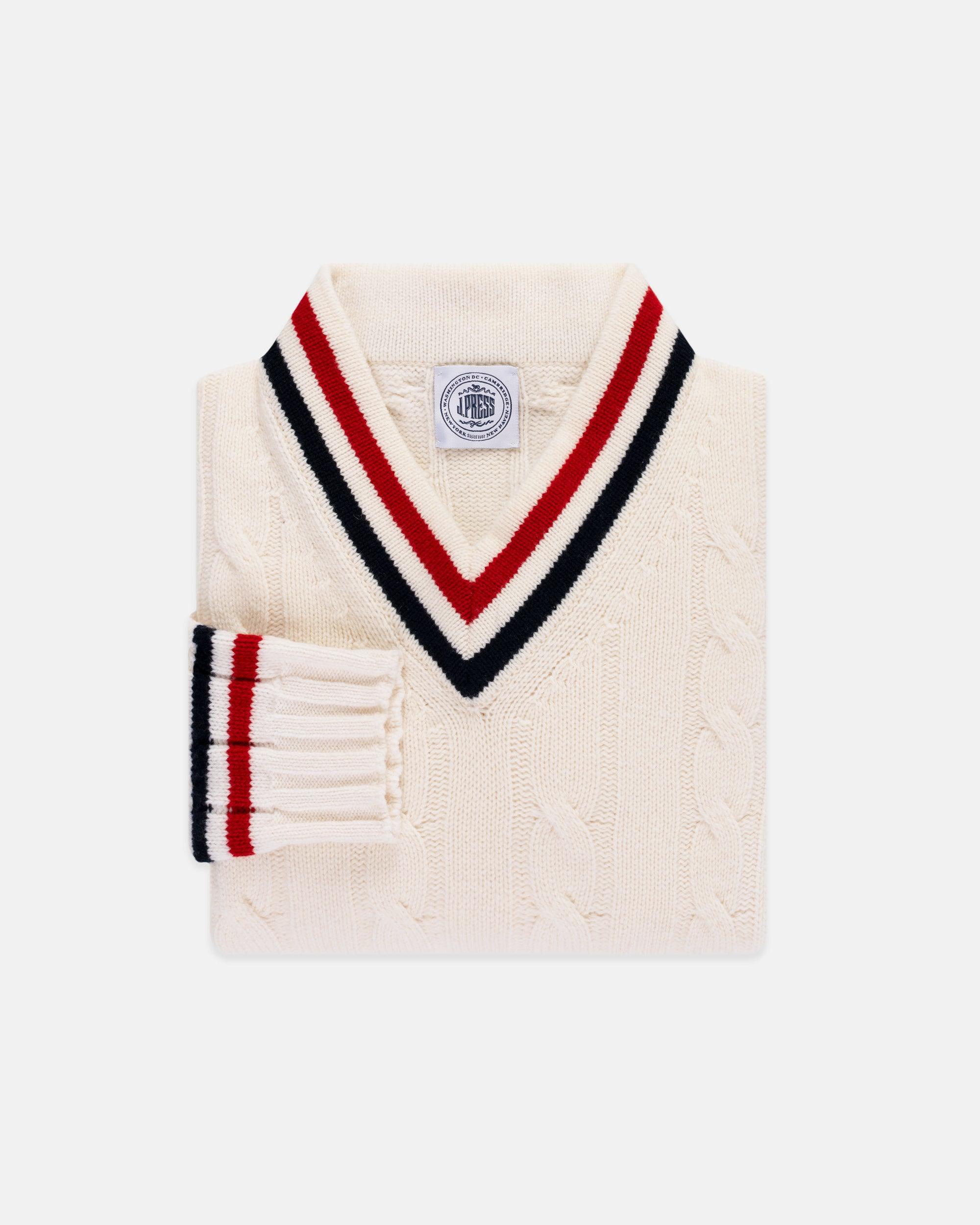 Made in Scotland Cream Wool Cableknit Tennis Sweater