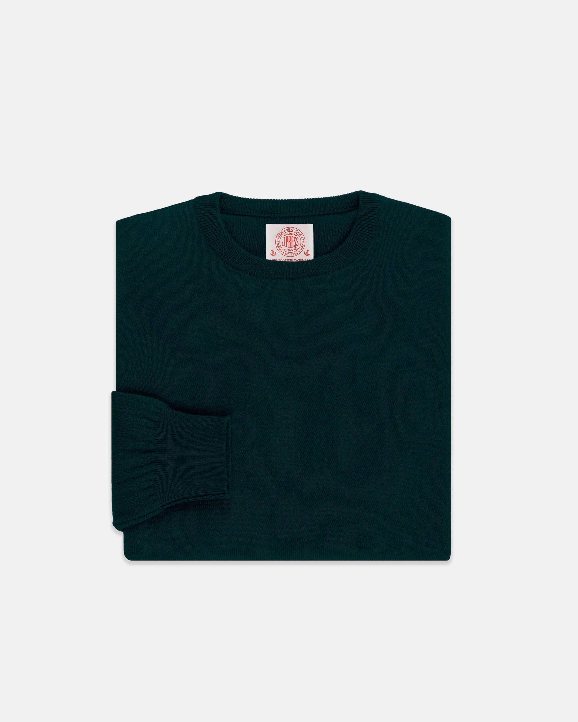 Made-in-Scotland Green Cashmere Crewneck Sweater