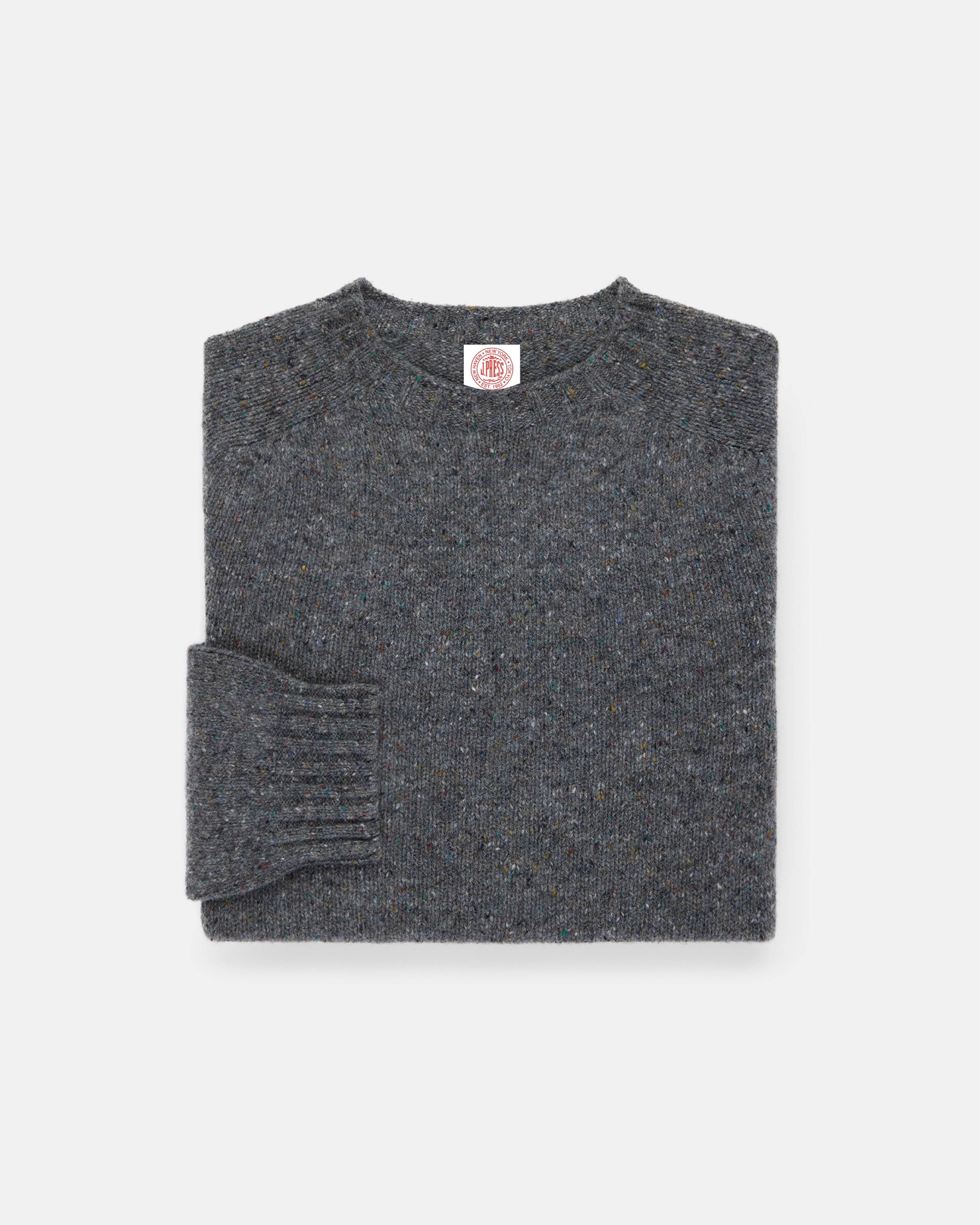 Made-in-Scotland Grey Donegal Crew Neck Sweater