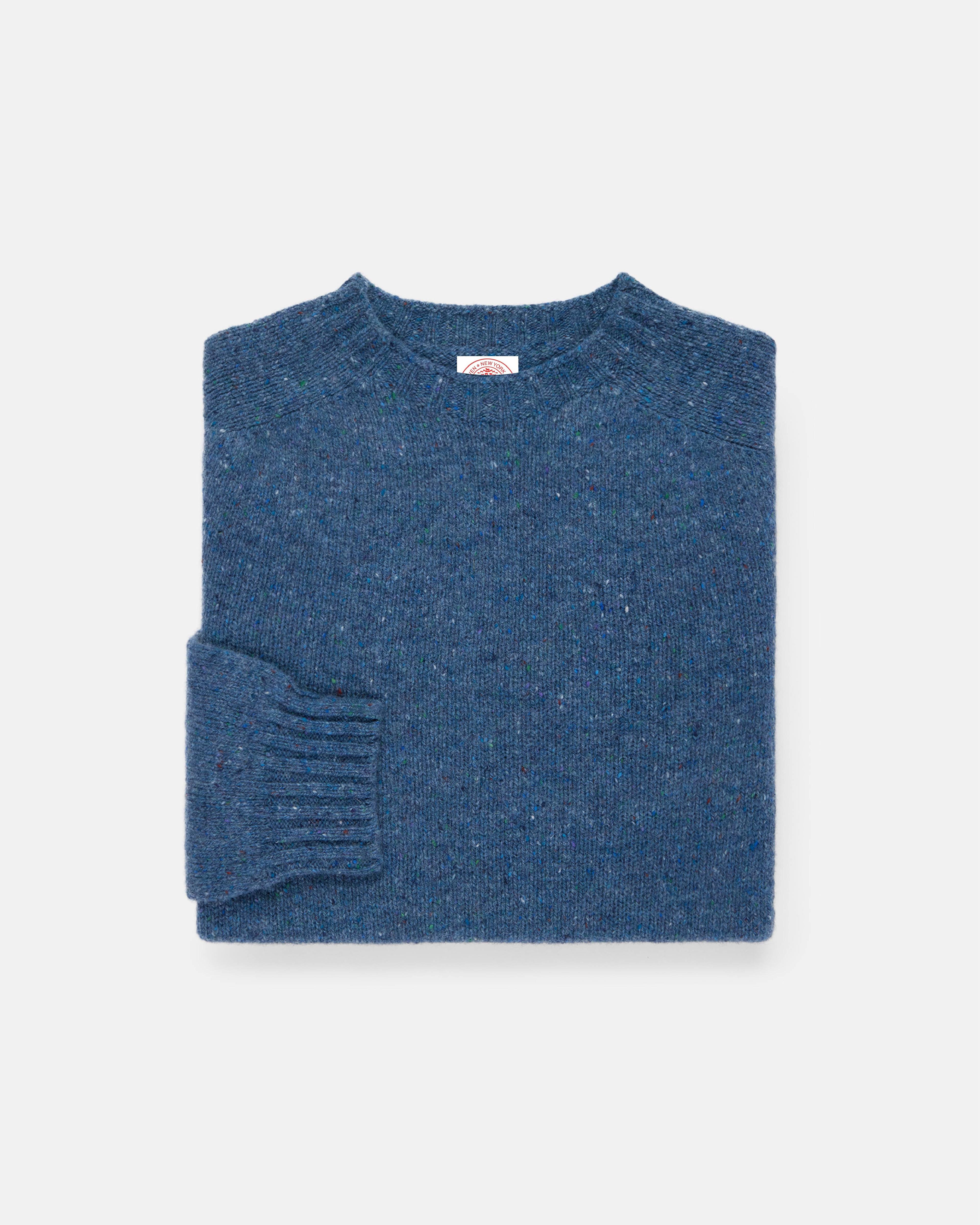 Made-in-Scotland Blue Donegal Crew Neck Sweater
