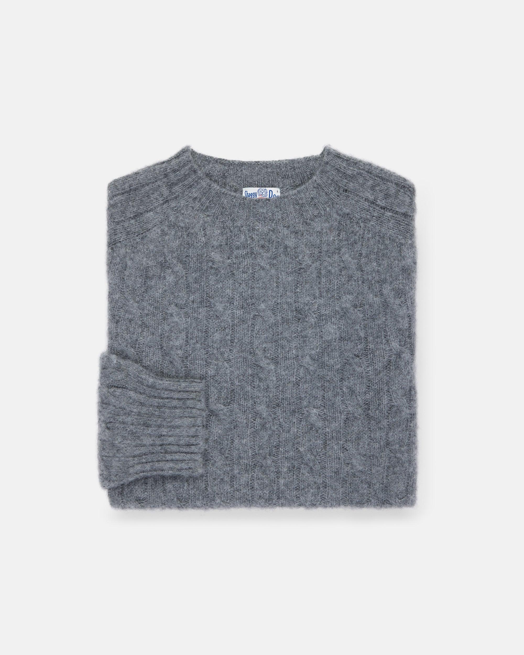 Made-in-Scotland Mid Grey Shaggy Dog Cable Knit Sweater  - Classic Fit