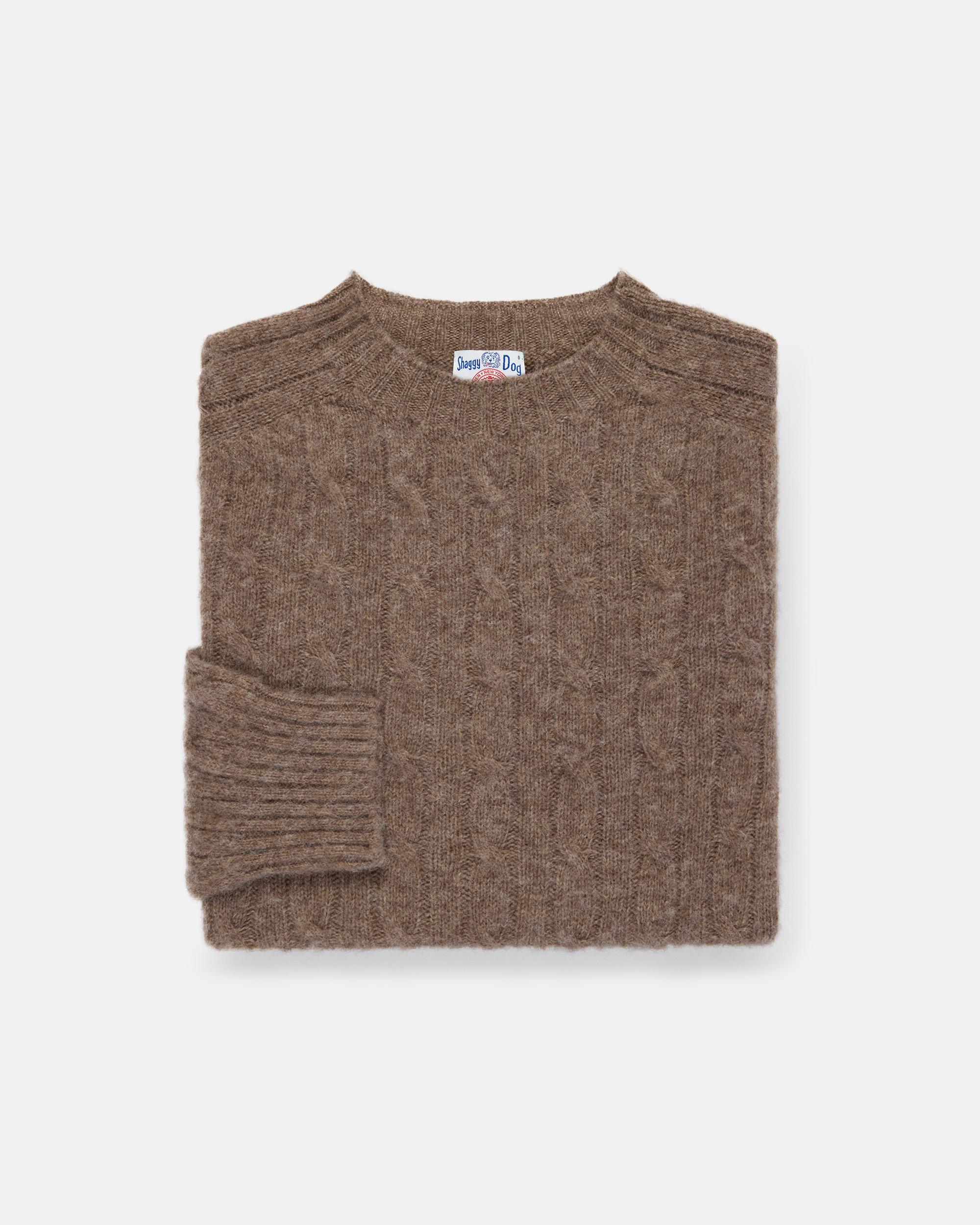 Made-in-Scotland Light Brown Shaggy Dog Cable Knit Sweater  - Classic Fit