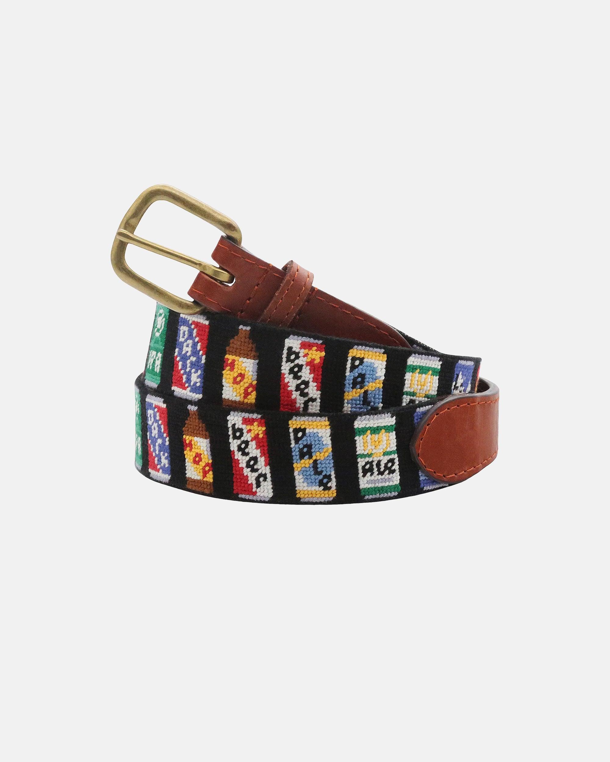 Beer Can Black Needlepoint Belt