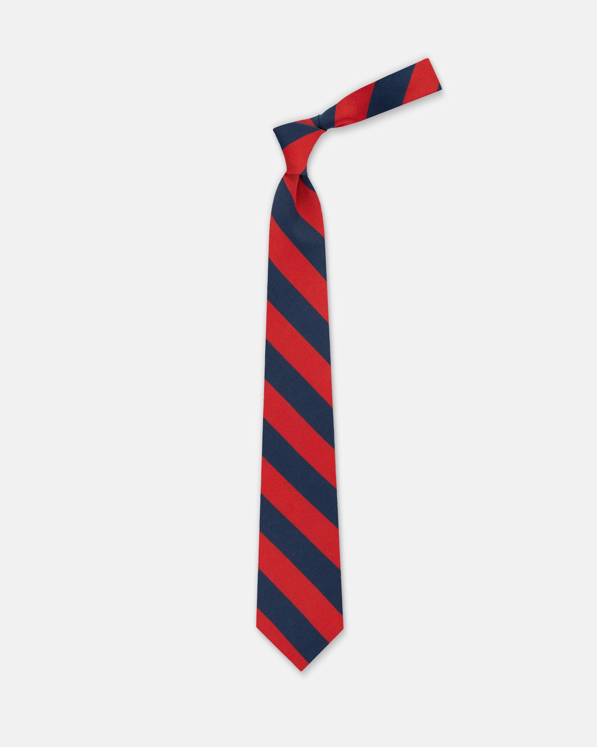 Made-in-UK Dark Blue & Red Stripe Irish Poplin Tie