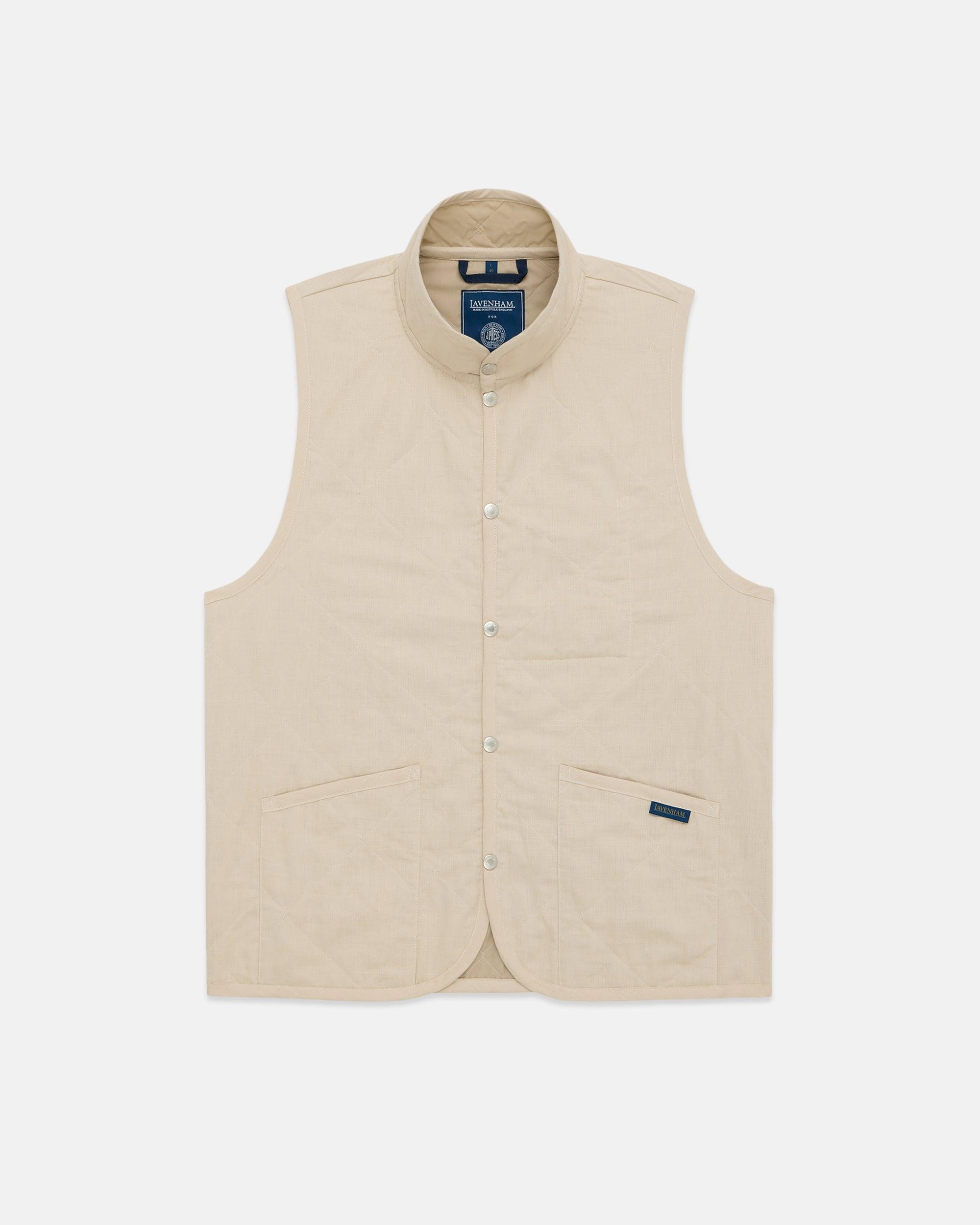 Made-in-England Lavenham Natural Mickfield Linen/Cotton Quilted Gilet