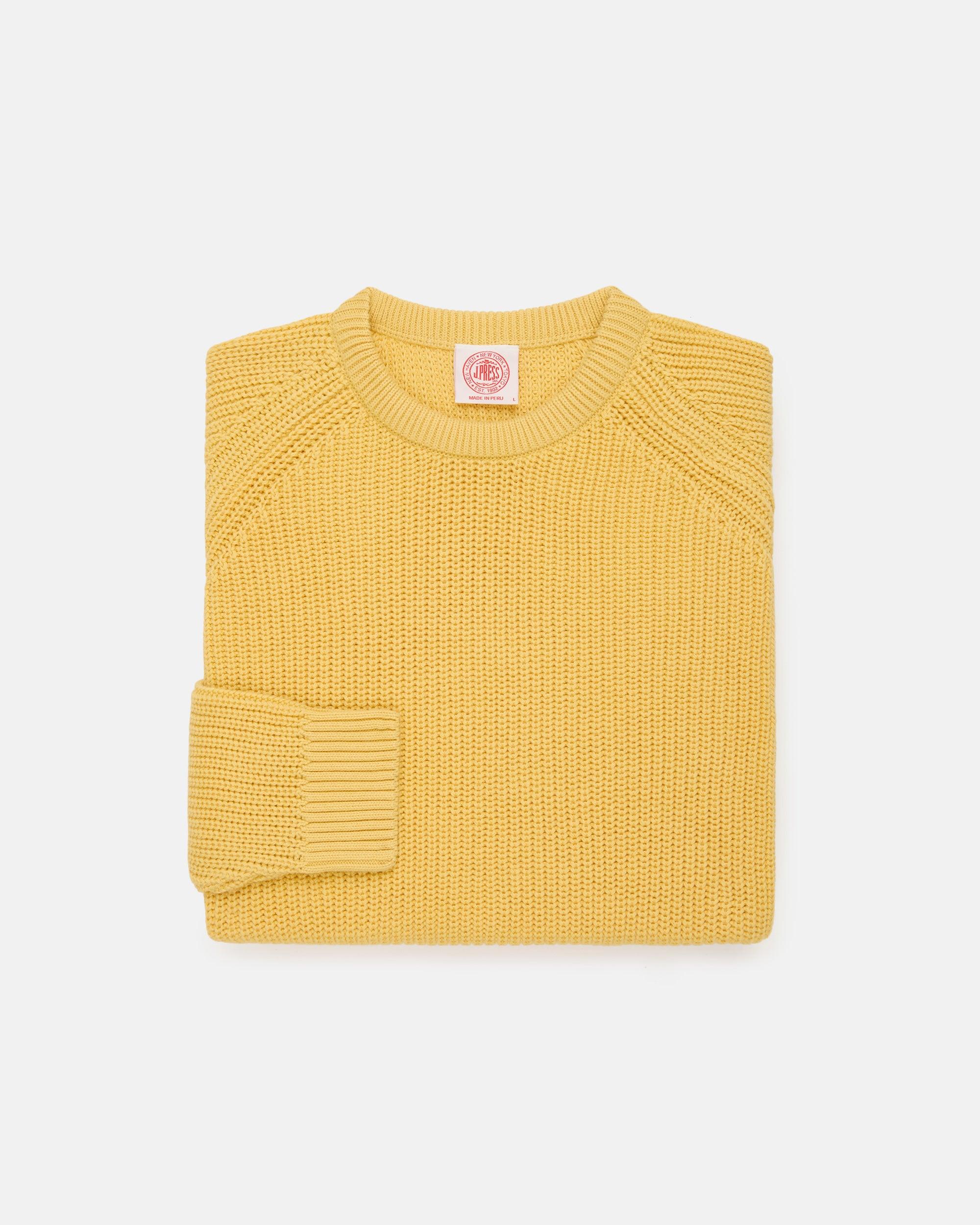 Yellow Shaker Knit Cotton Crew Neck Sweater