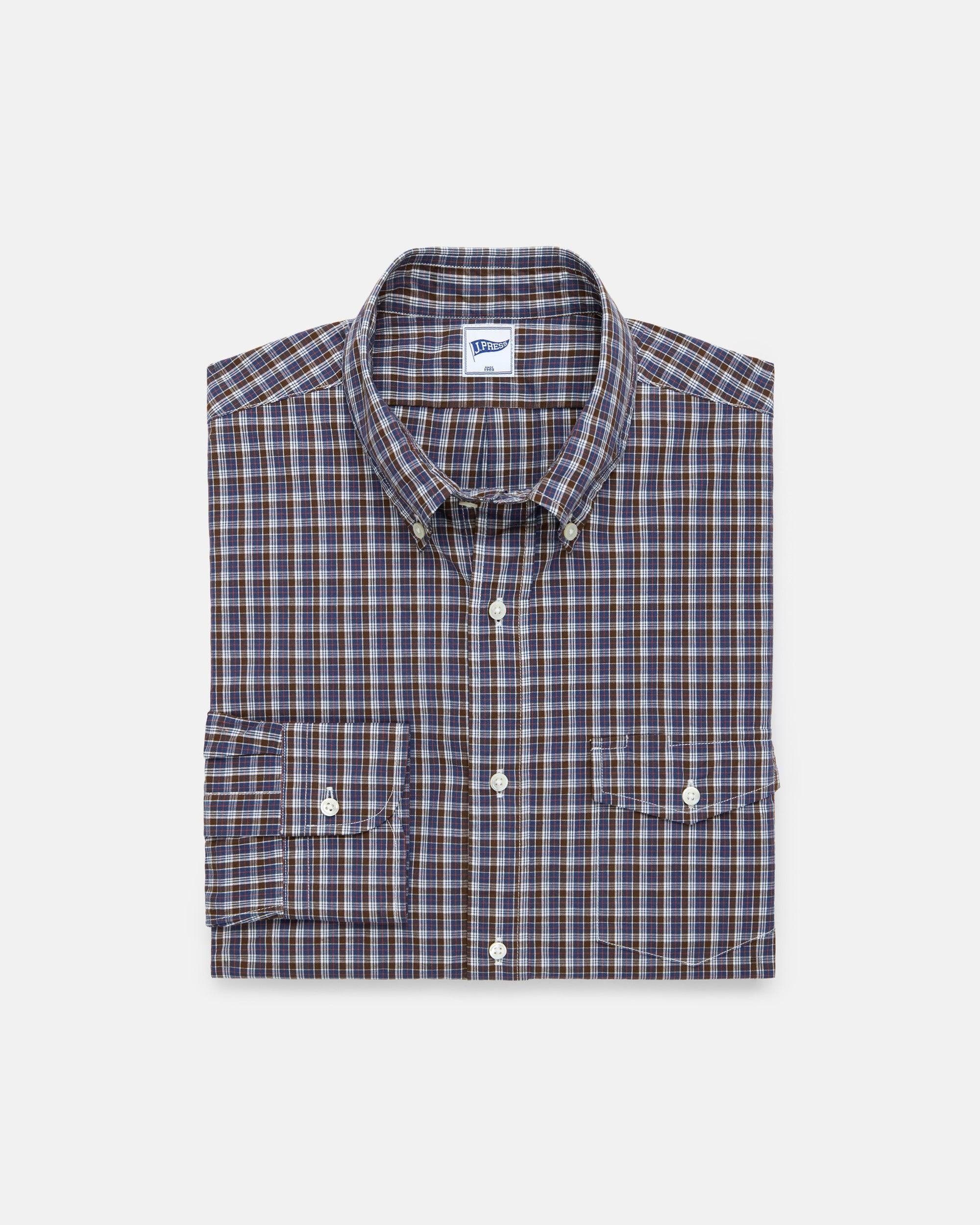 Brown & Blue Mini-check Sport Shirt - Trim Fit