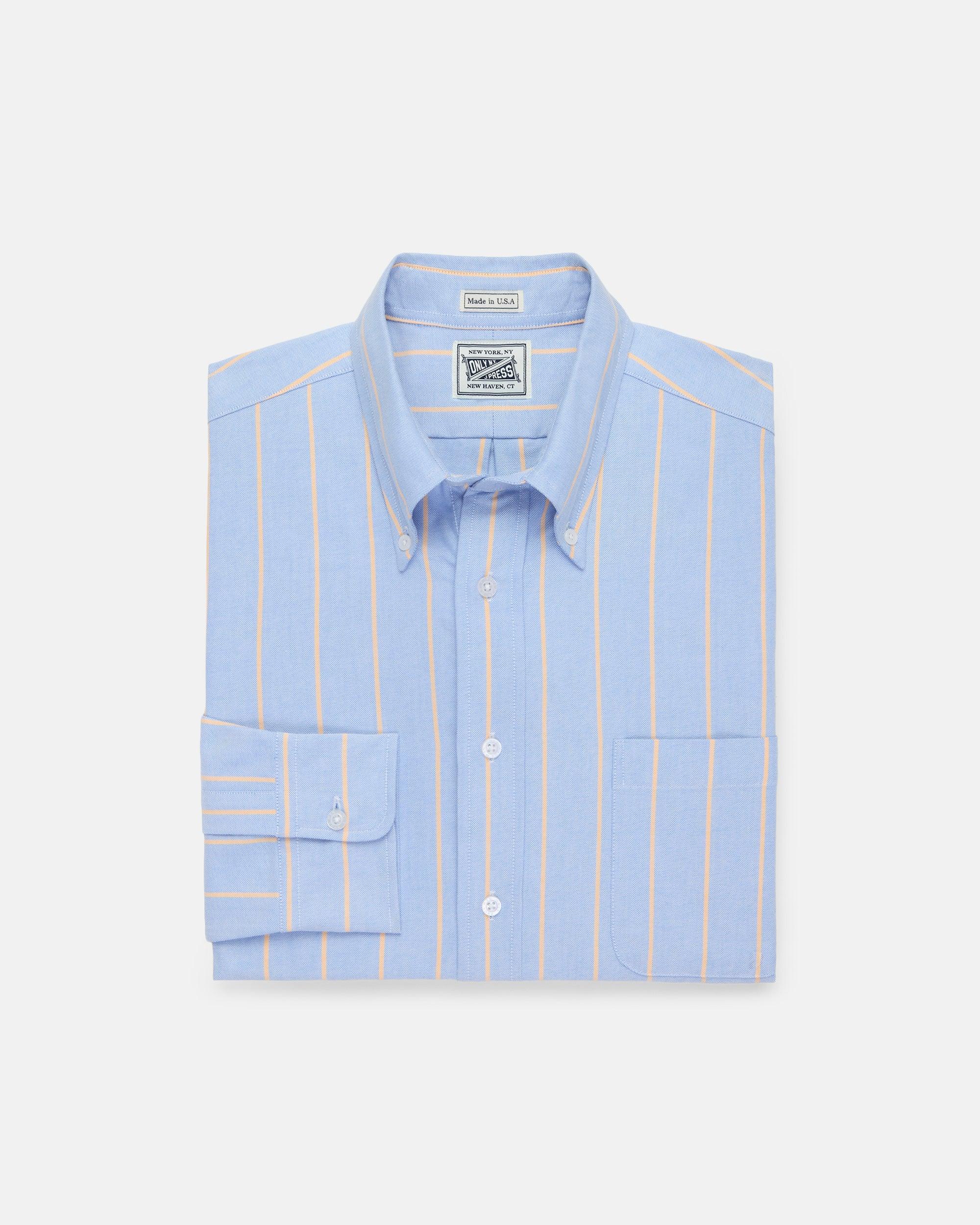 J. Press x Only NY Made-in-USA Blue & Orange Stripe Oxford Cloth Sport Shirt