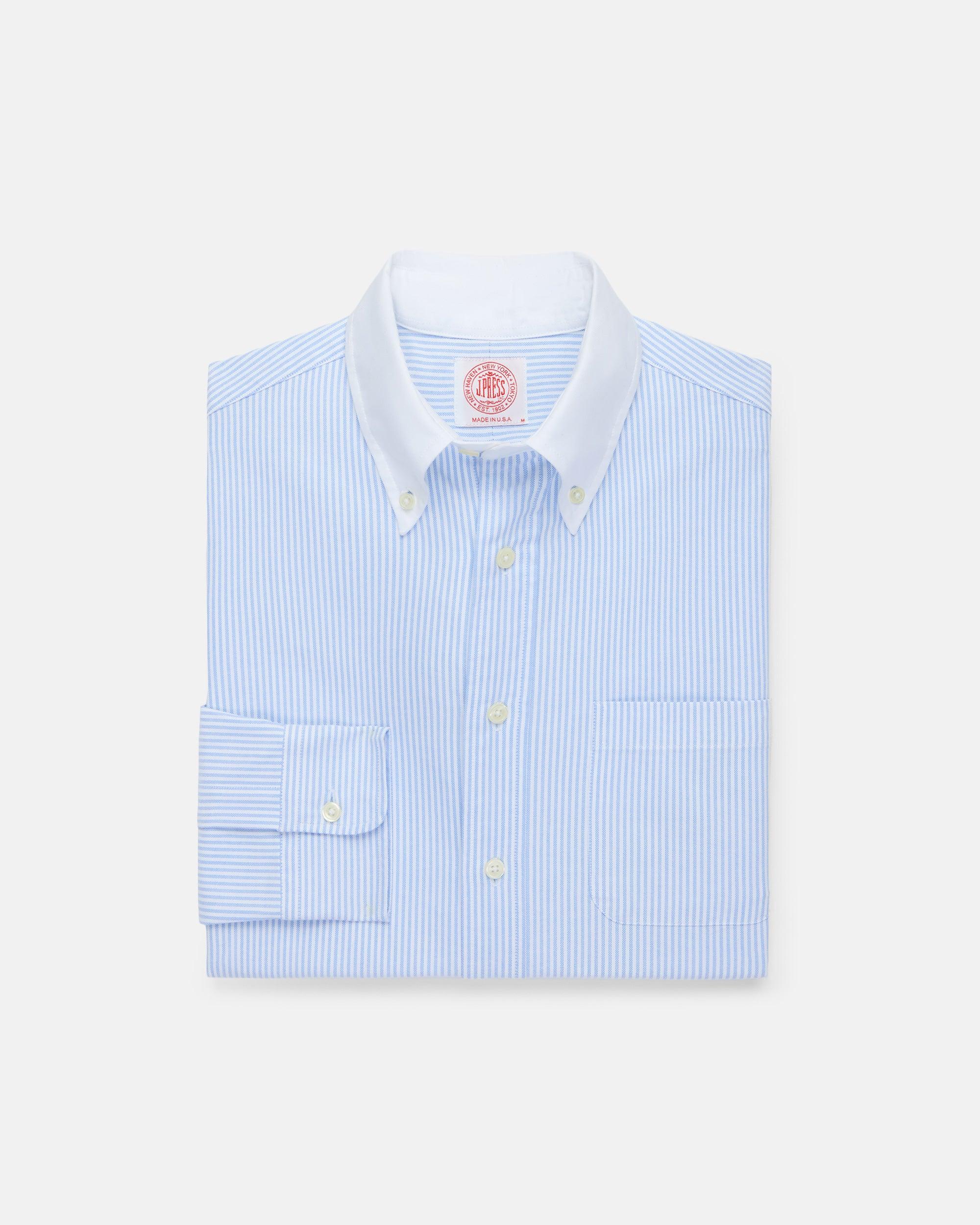 Made-in-USA Blue Stripe Contrast Collar Oxford Cloth Sport Shirt - Regular Fit