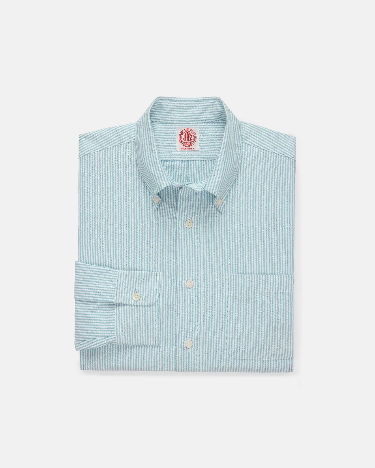 Made-in-USA Green University Stripe Oxford Cloth Shirt - Classic Fit