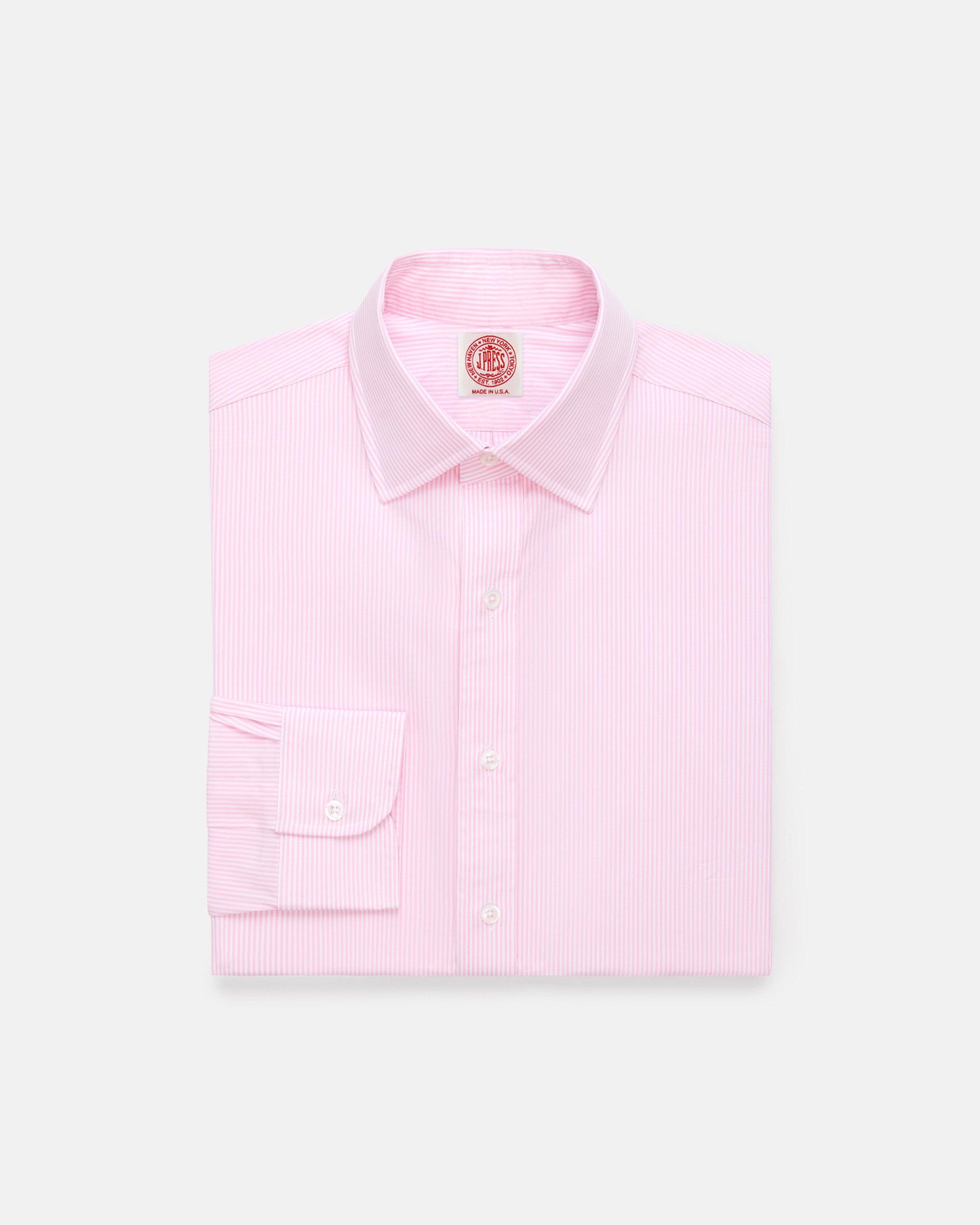 Made-in-USA Thomas Mason Pink Bengal Stripe Spread Collar Dress Shirt - Classic Fit