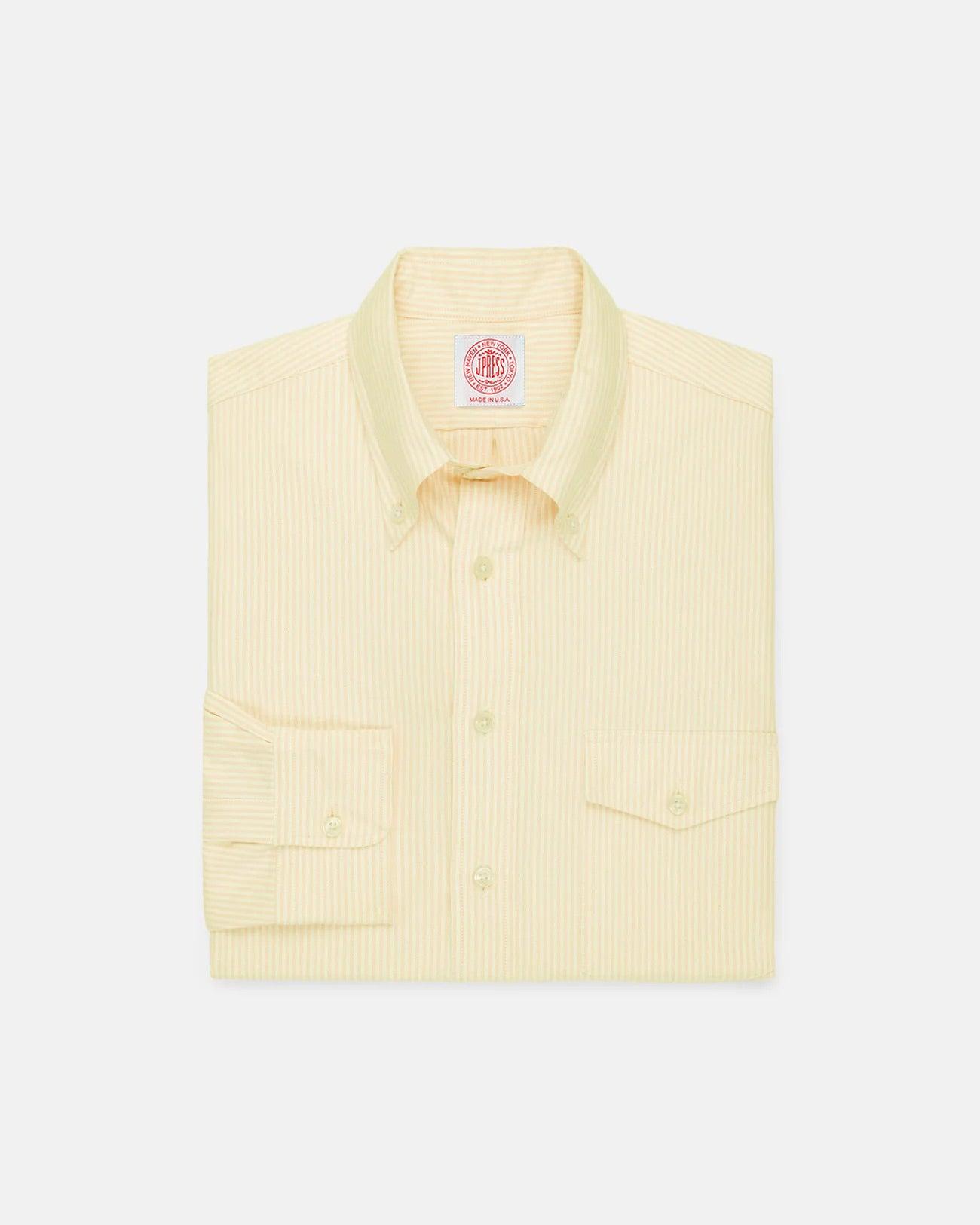 Made-in-USA Flap Pocket Yellow University Stripe Oxford Cloth Button Down Sport Shirt - Classic Fit