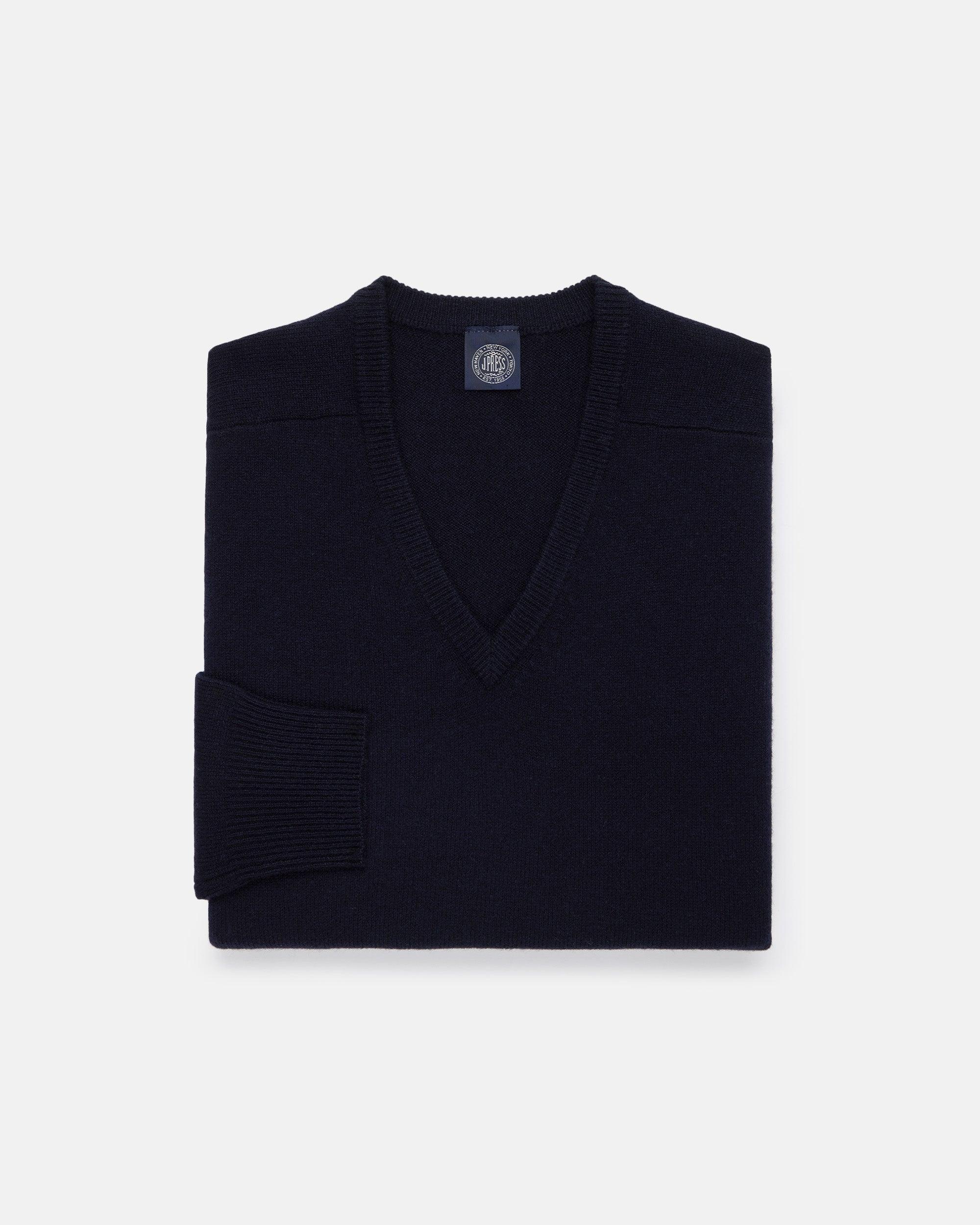 Navy Lambswool V-neck Sweater