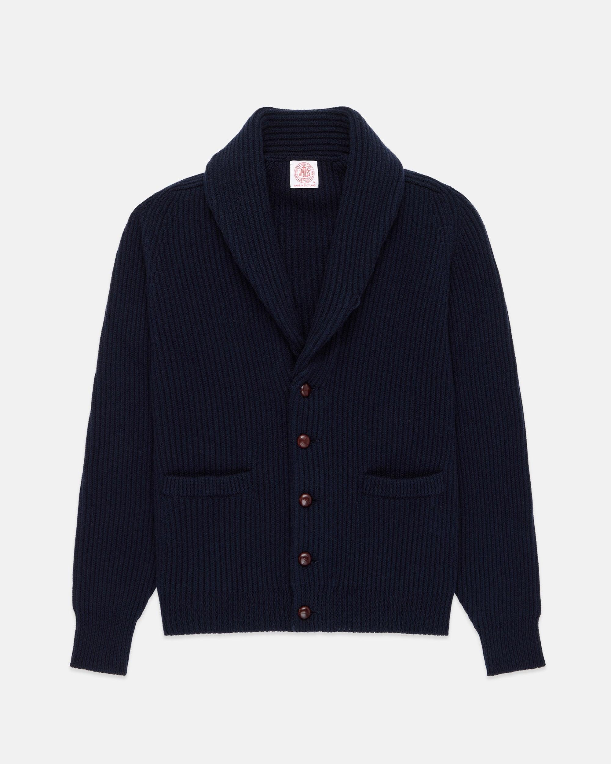 Made-in-Scotland Navy Cashmere Shawl Collar Cardigan