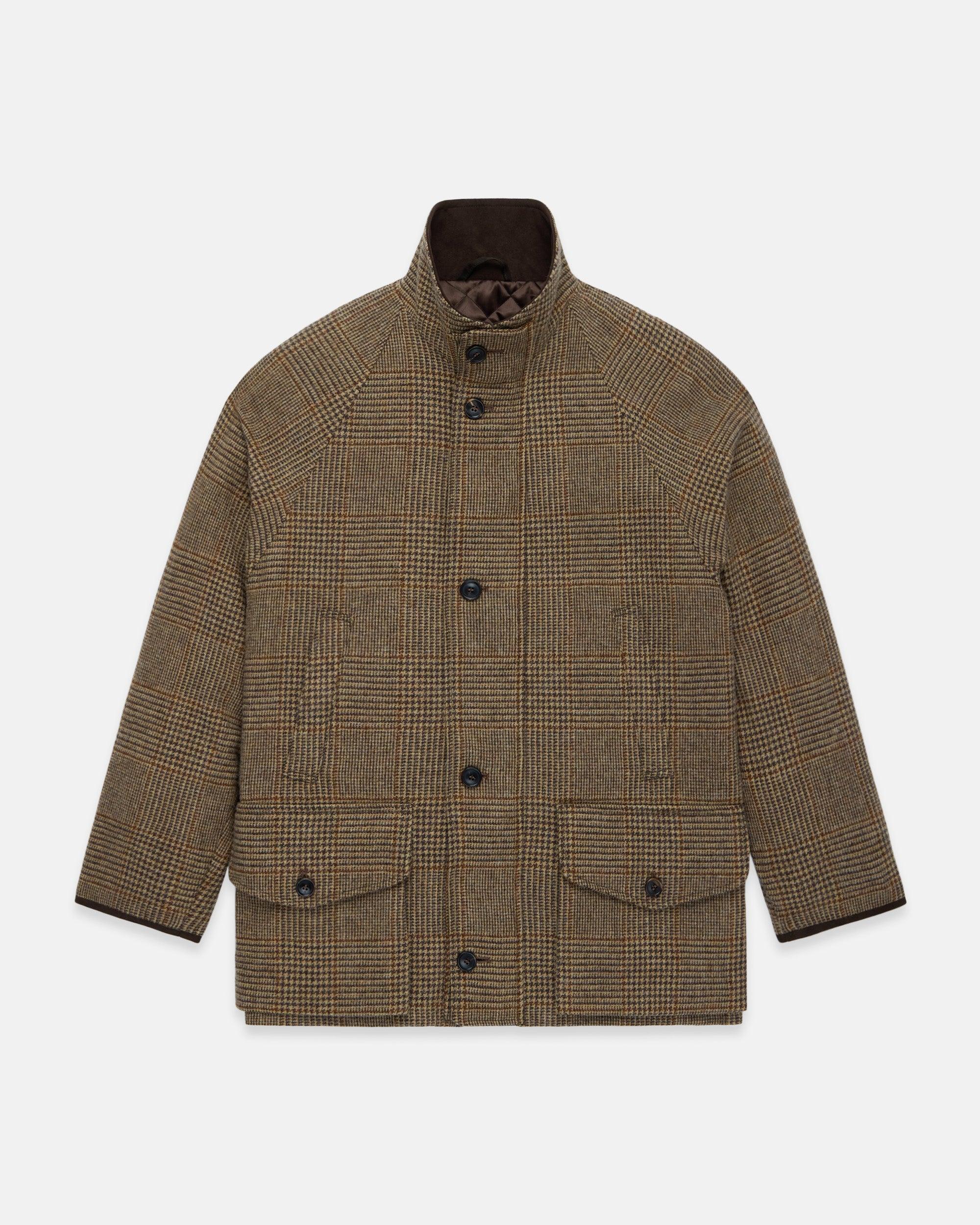 Made-in-UK Tan Check Tweed Field Coat