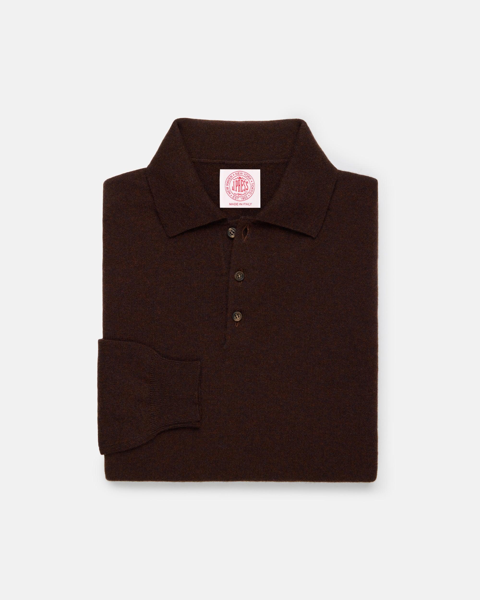 Made-in-Italy Brown Cashmere Long Sleeve Polo