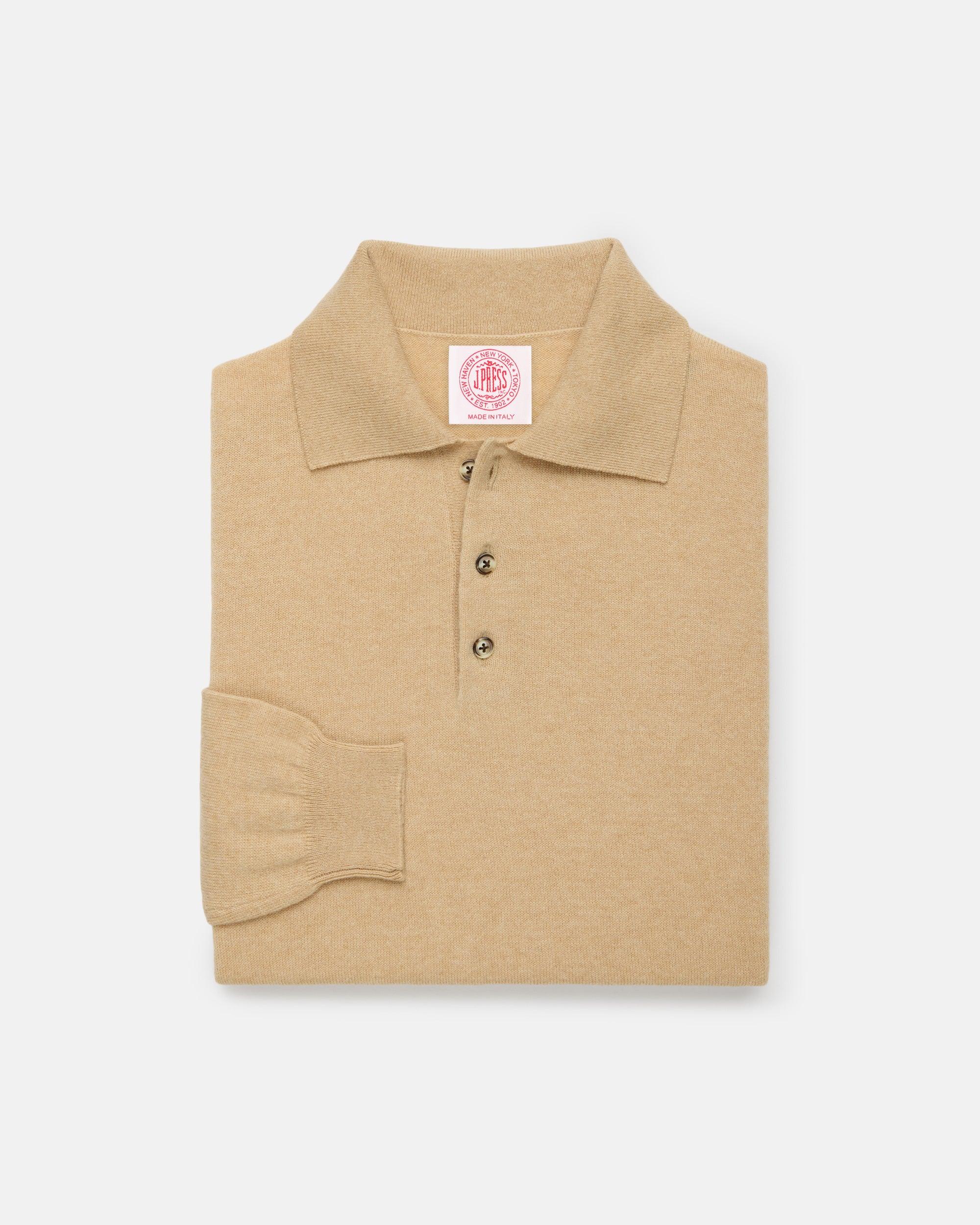 Made-in-Italy Tan Cashmere Long Sleeve Polo