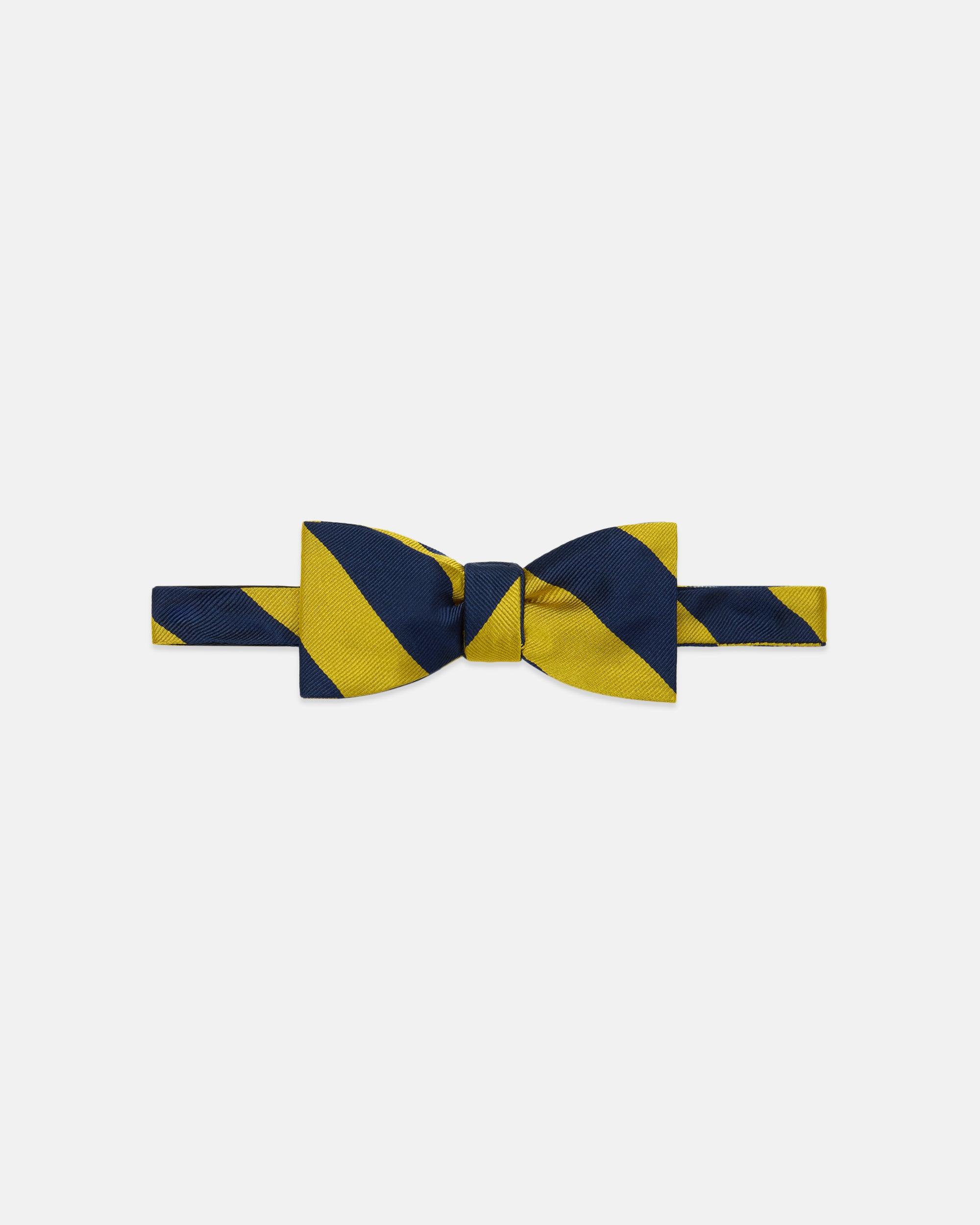Made-in-USA Navy & Gold Guard Stripe Silk Repp Bow Tie