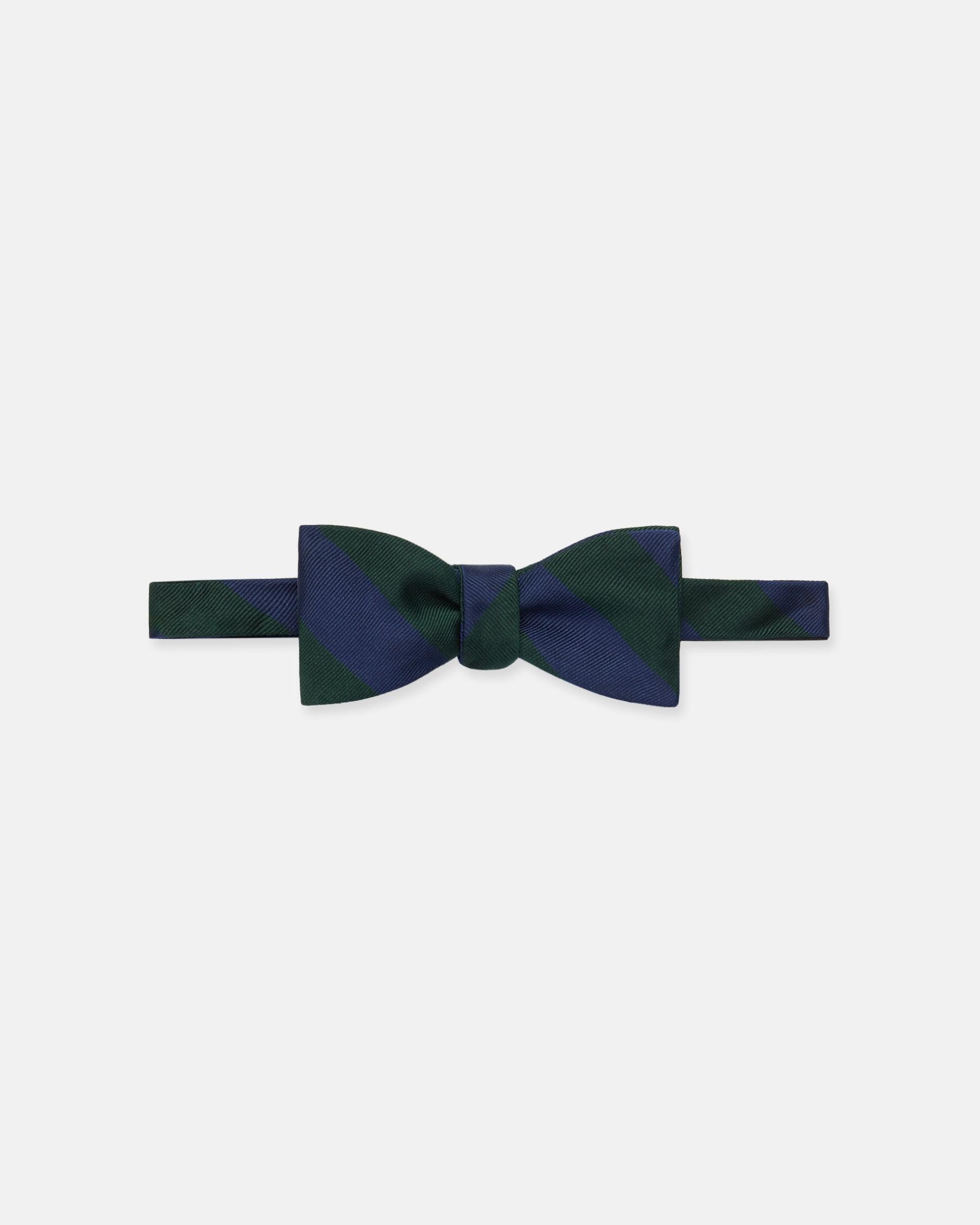 Made-in-USA Navy & Green Guard Stripe Silk Repp Bow Tie