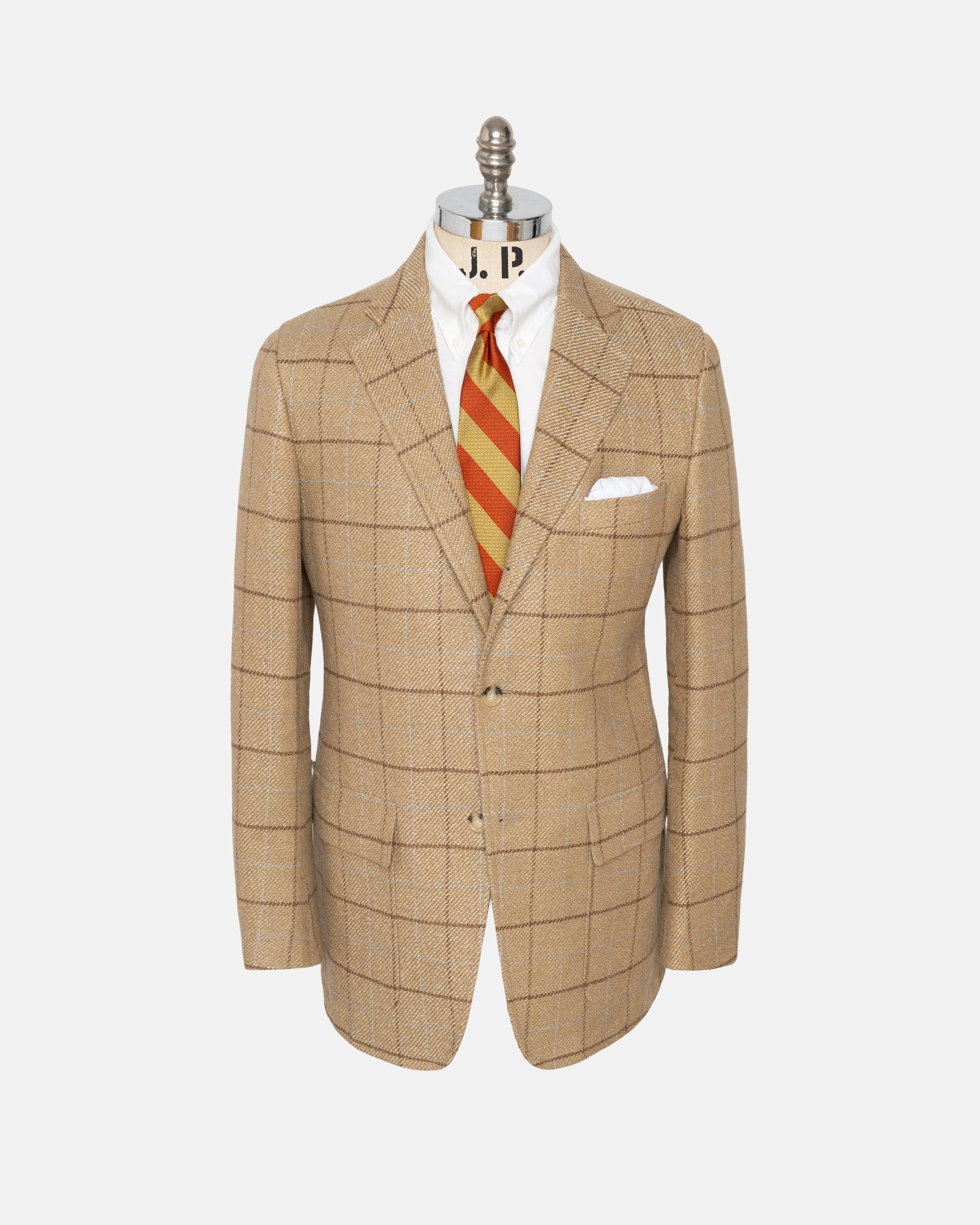 Made-in-USA Tan Windowpane Linen-Silk Sport Coat - Custom Make