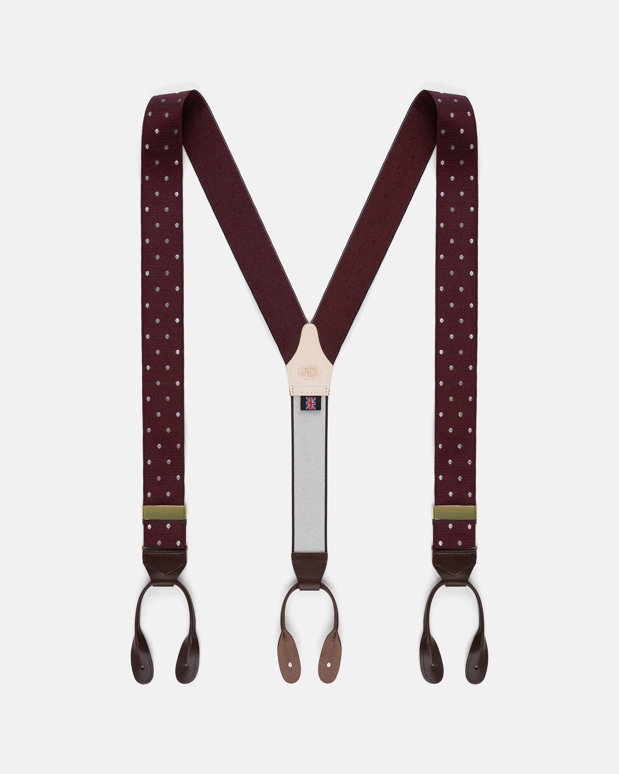 Made-in-England Burgundy Polka Dot Jacquard Ribbon Braces