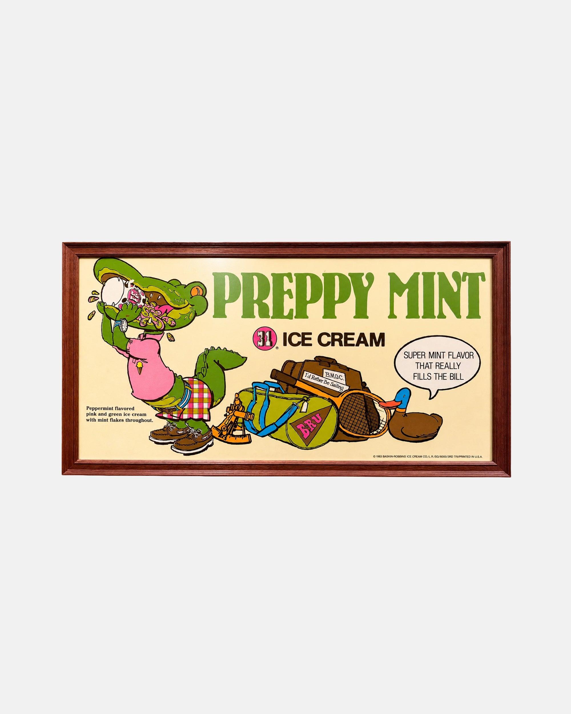 Vintage Baskin Robbins Preppy Mint 1983 Framed Advertising Poster Alligator