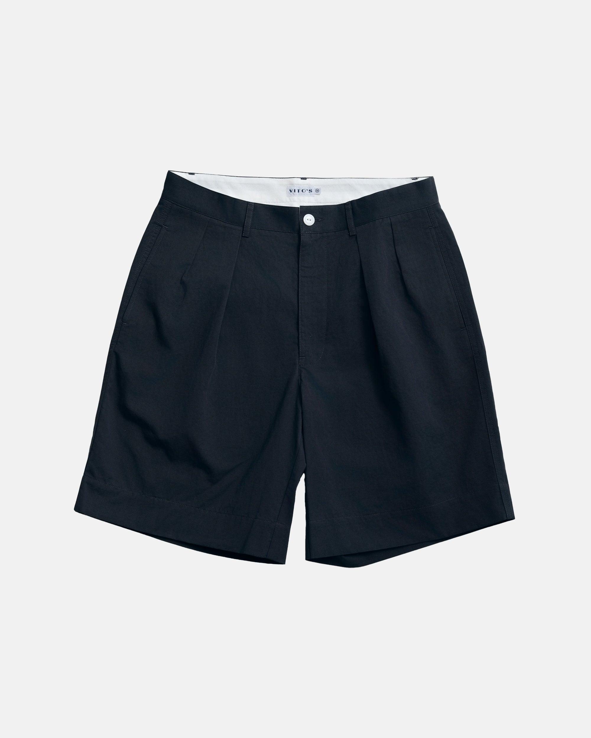 Charcoal Navy Cotton/Linen Pleated Short