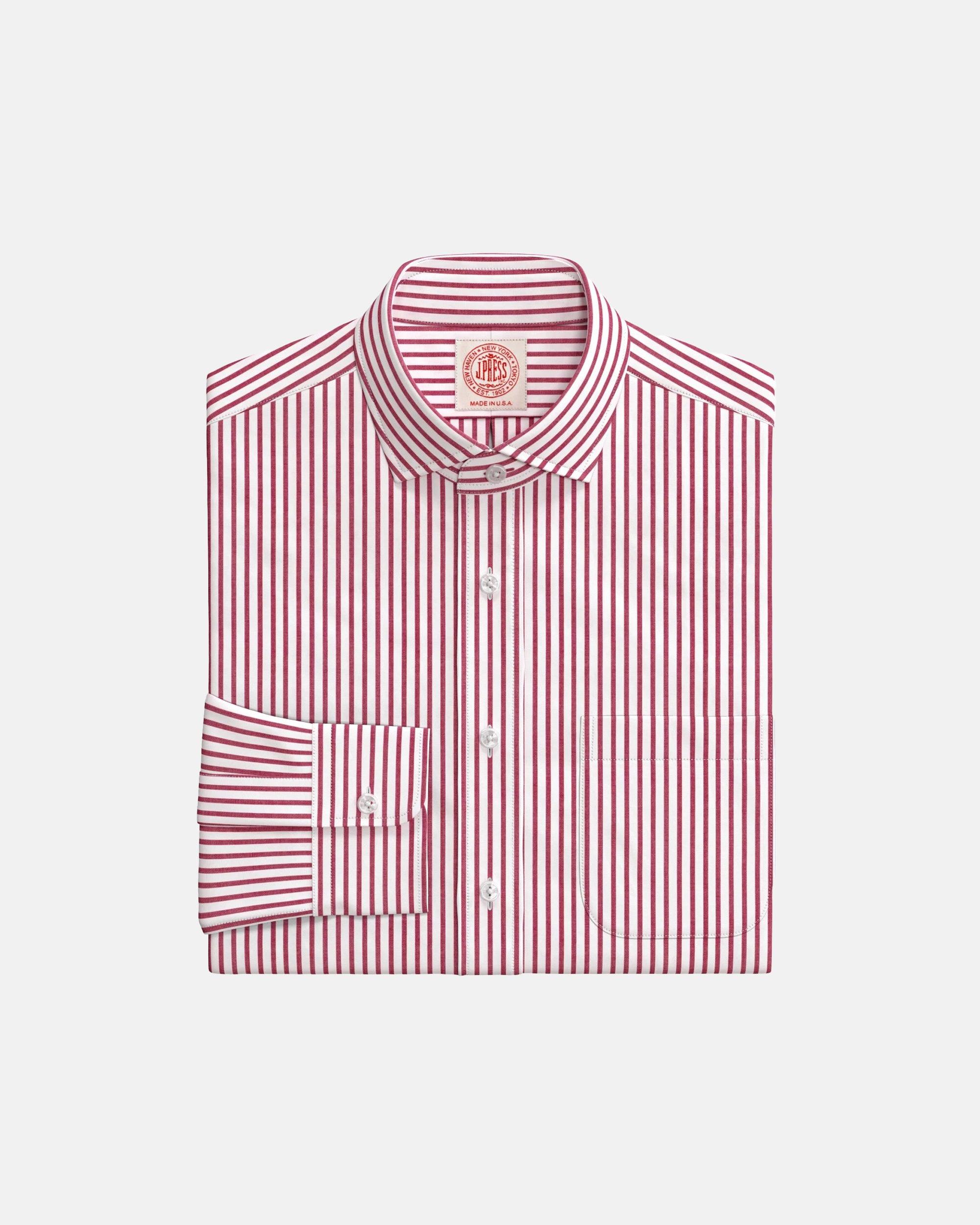 Red Butcher Stripe English Spread Collar Custom Shirt