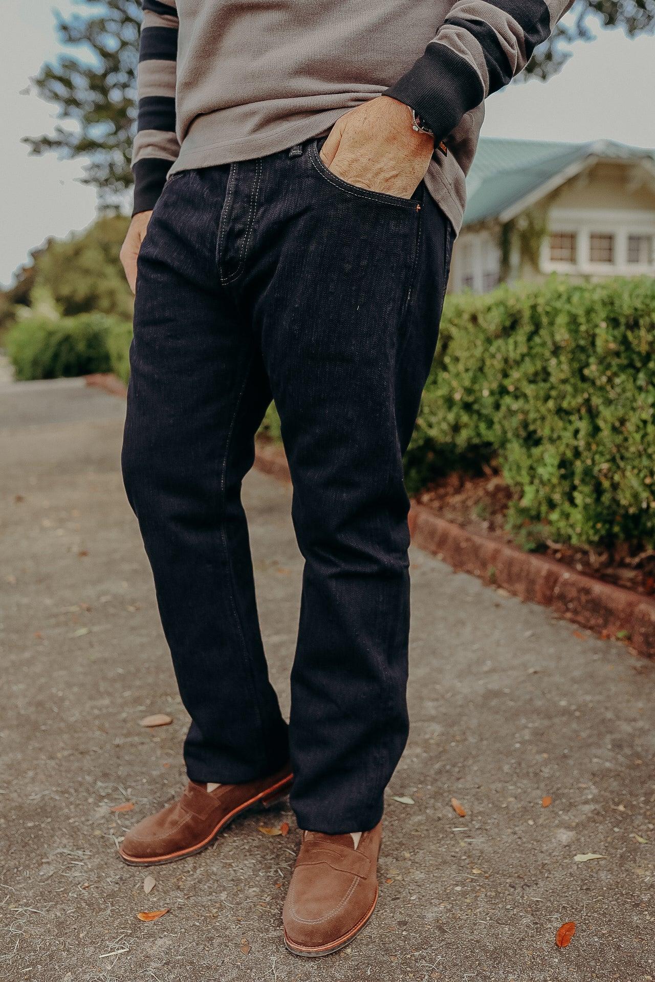 16oz Slubby Selvedge Denim Super Slim Cut Jeans - Indigo Overdyed Black IH-555S-SLBod