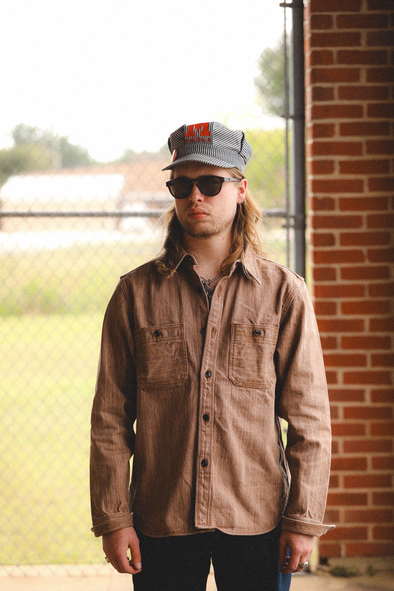 D5732 Studio D'Artisan Kaki-Kyuko Selvedge Denim Work Shirt- Kakishibu