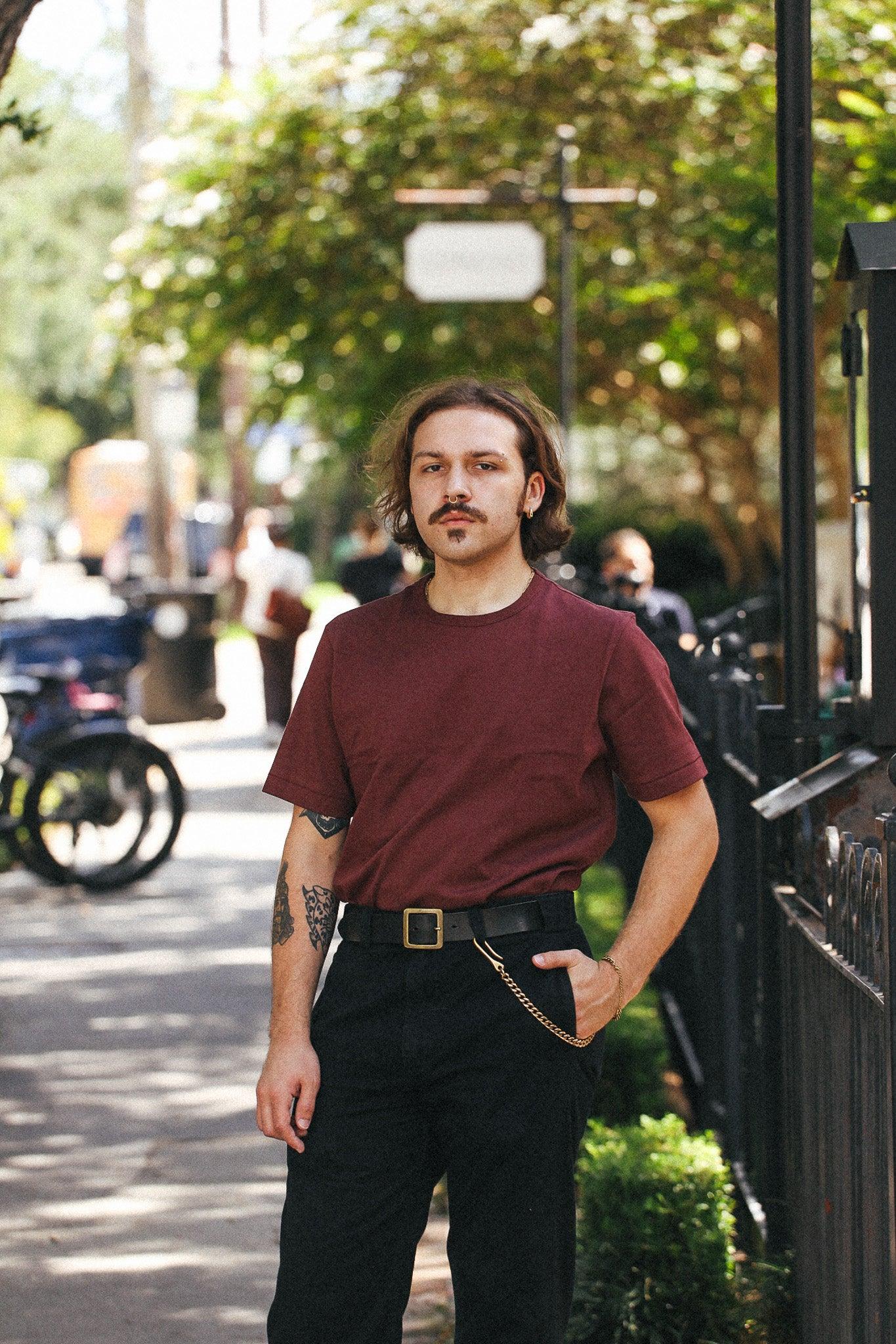 2M15 Merz b. Schwanen Mid-Century Machine Refined Fit T-Shirt- 506 Burgundy