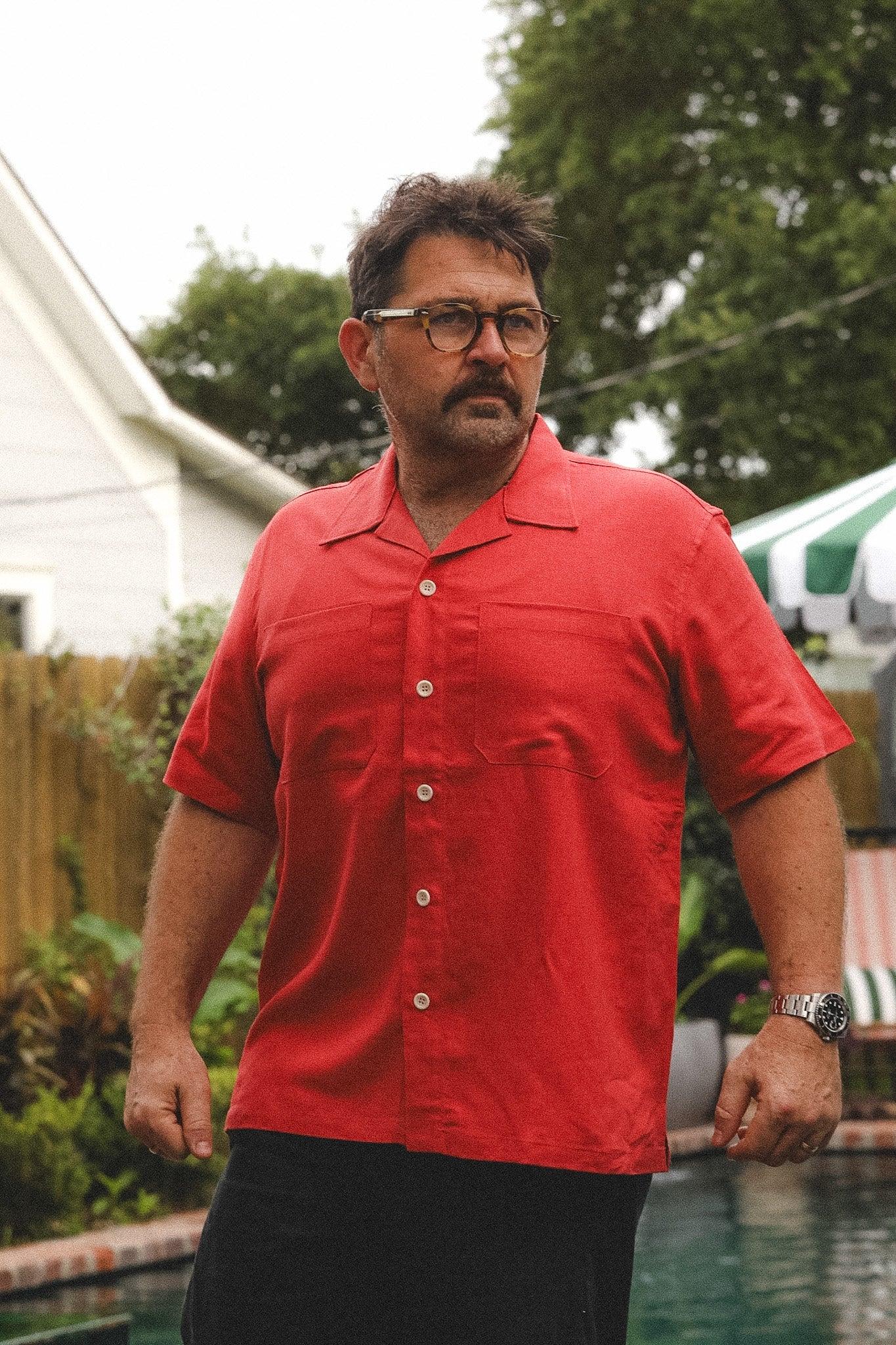 ANM Panama Shirt Rayon/Linen-Vermilion