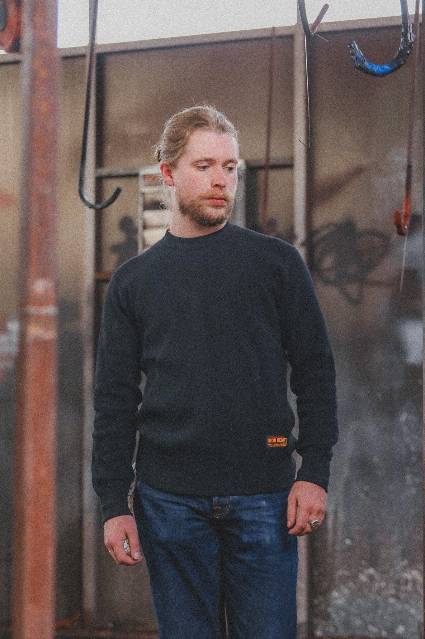 IHSW-86-BLK Iron Heart Heavyweight Thermal Crew Neck Sweater - Black