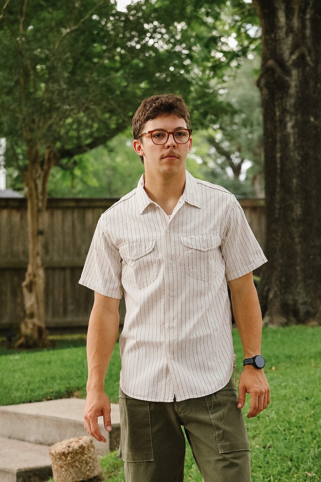 SC38699 Sugar Cane Coke Stripe Short Sleeve Work Shirt- White