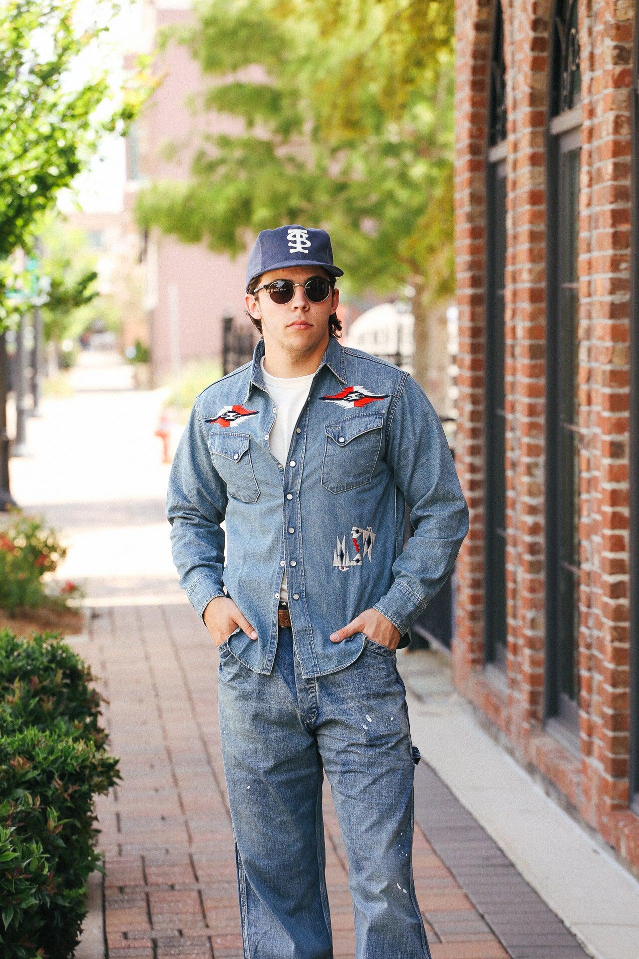 Embroidered Denim Western Shirt- Aged (SC29473)