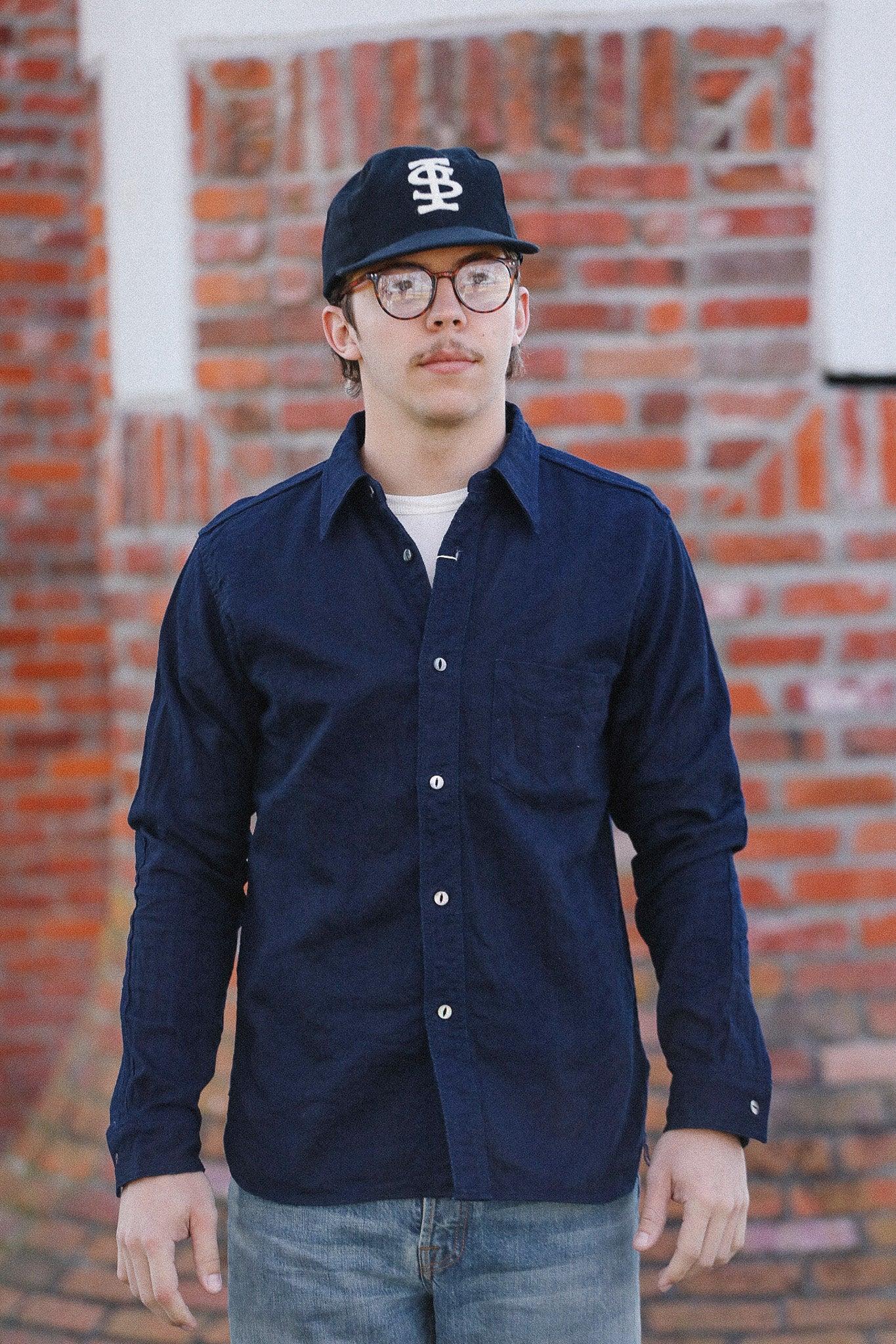 SSS26-01W Samurai Sengen Indigo Jacquard Work Shirt- Indigo