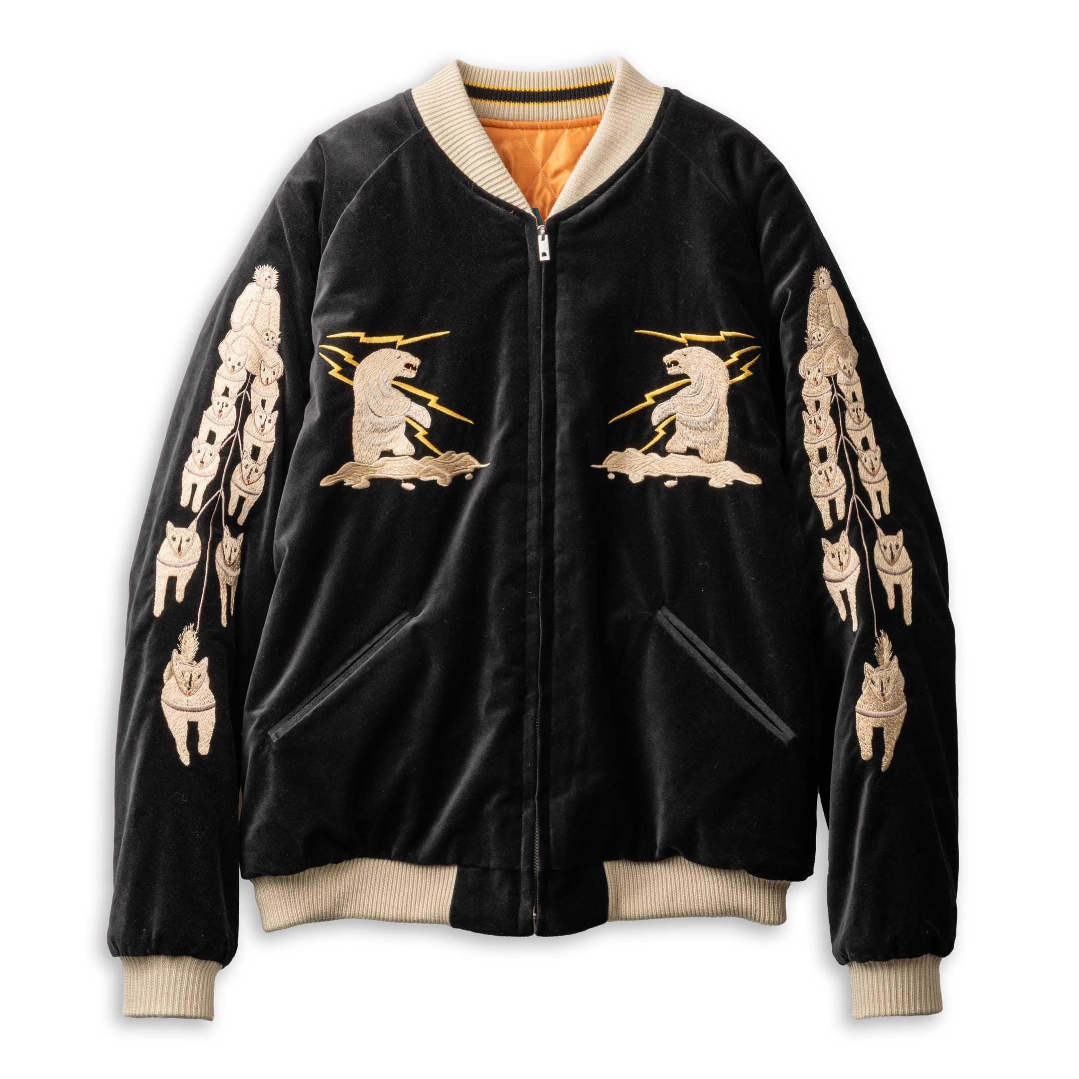 Late 1950's Style Velveteen Souvenir Jacket Polar Bear x Alaska Map