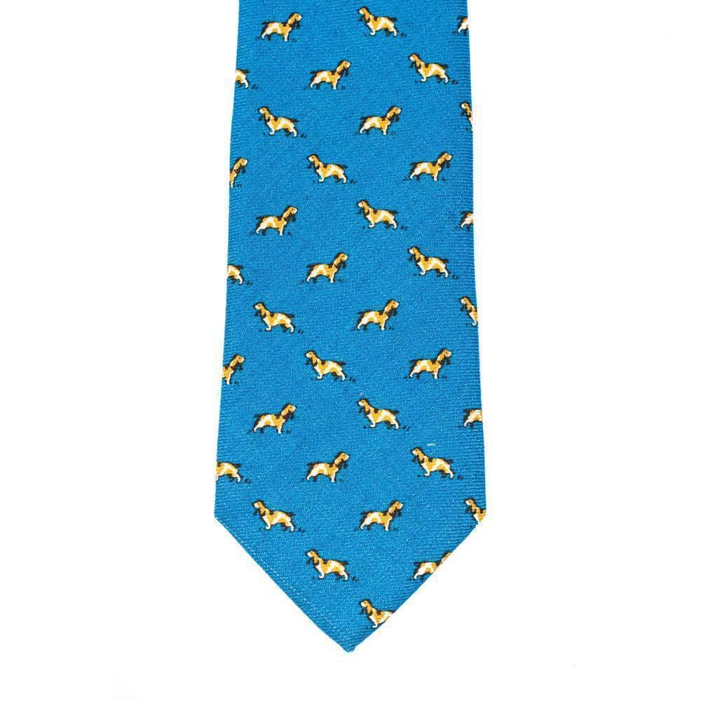 Wool Basset Hound Print Tie Blue