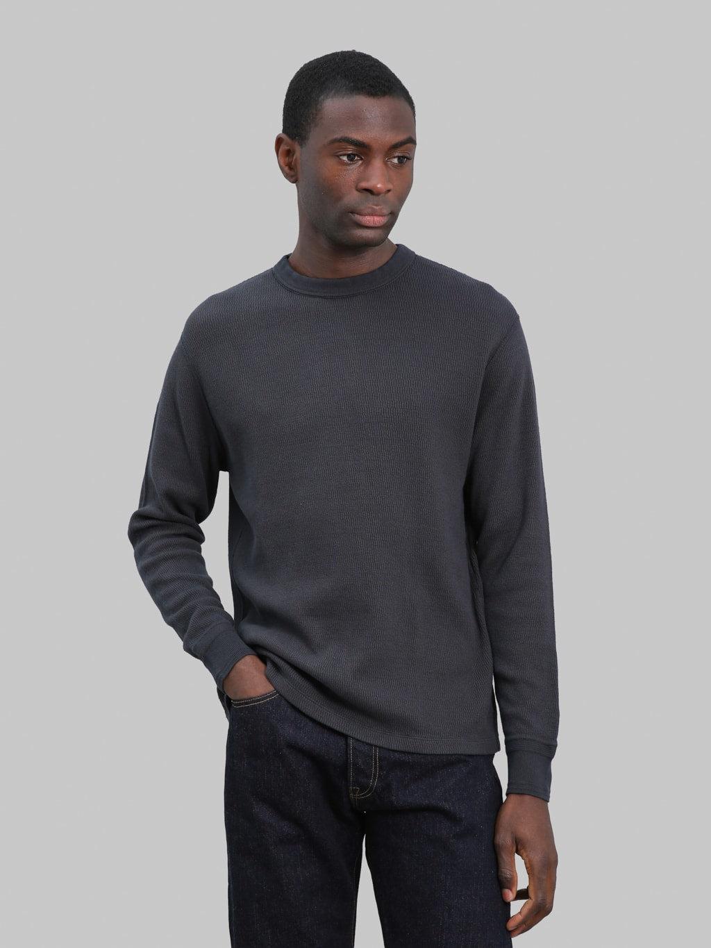 Supima Long Honeycomb Knit Crewneck Thermal Antique Black