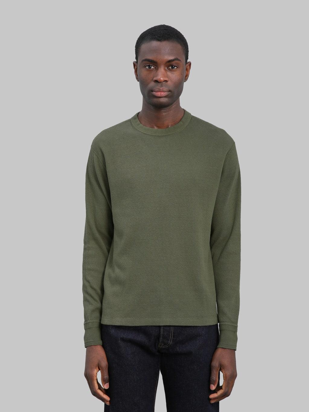 Supima Long Honeycomb Knit Crewneck Thermal Army Olive