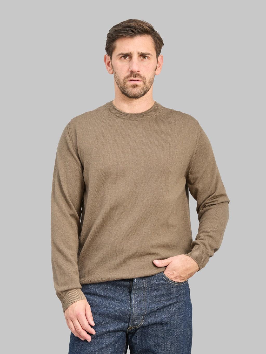 12G Lightweight Merino Wool Crewneck Pullover Sand Beige