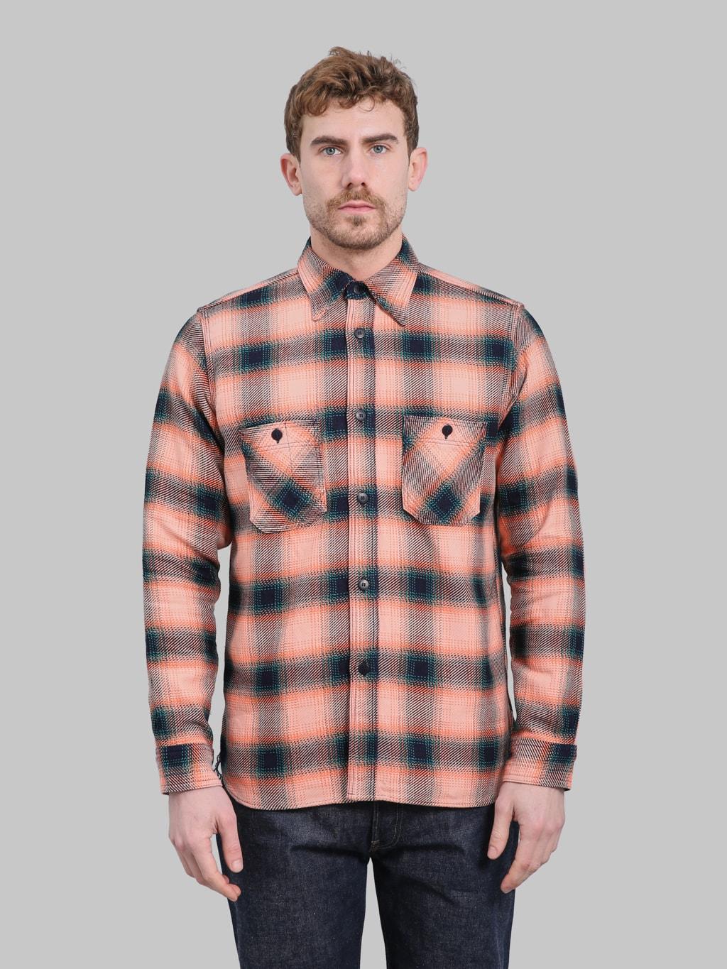 SIN25-01W Western Cut Rope Dyed Indigo Flannel Shirt Pink