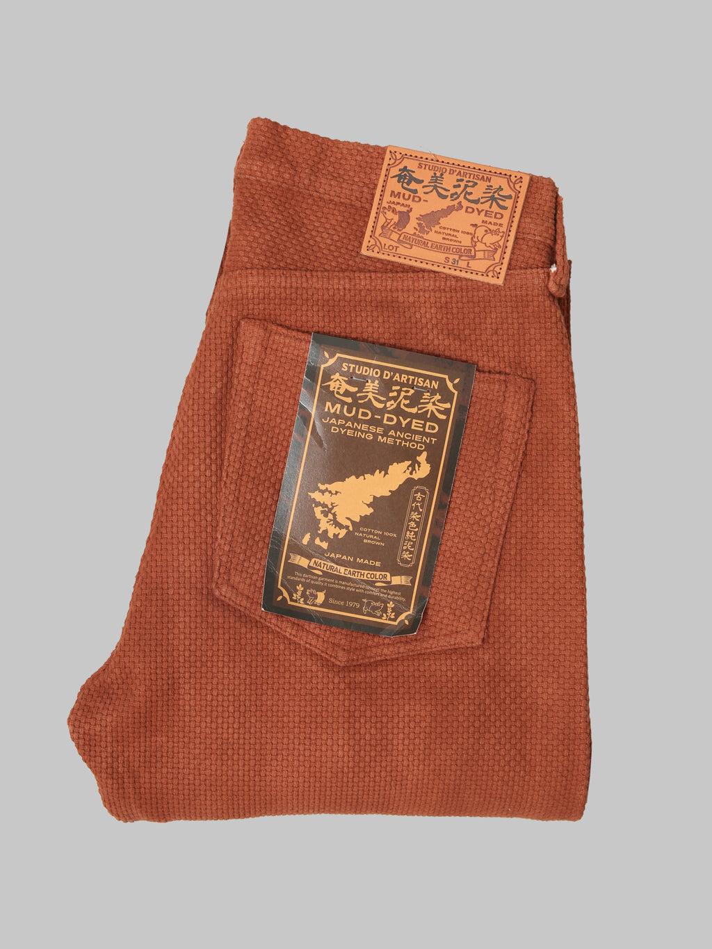 1914 17oz Amami Mud Dyed Sashiko Jeans Brown